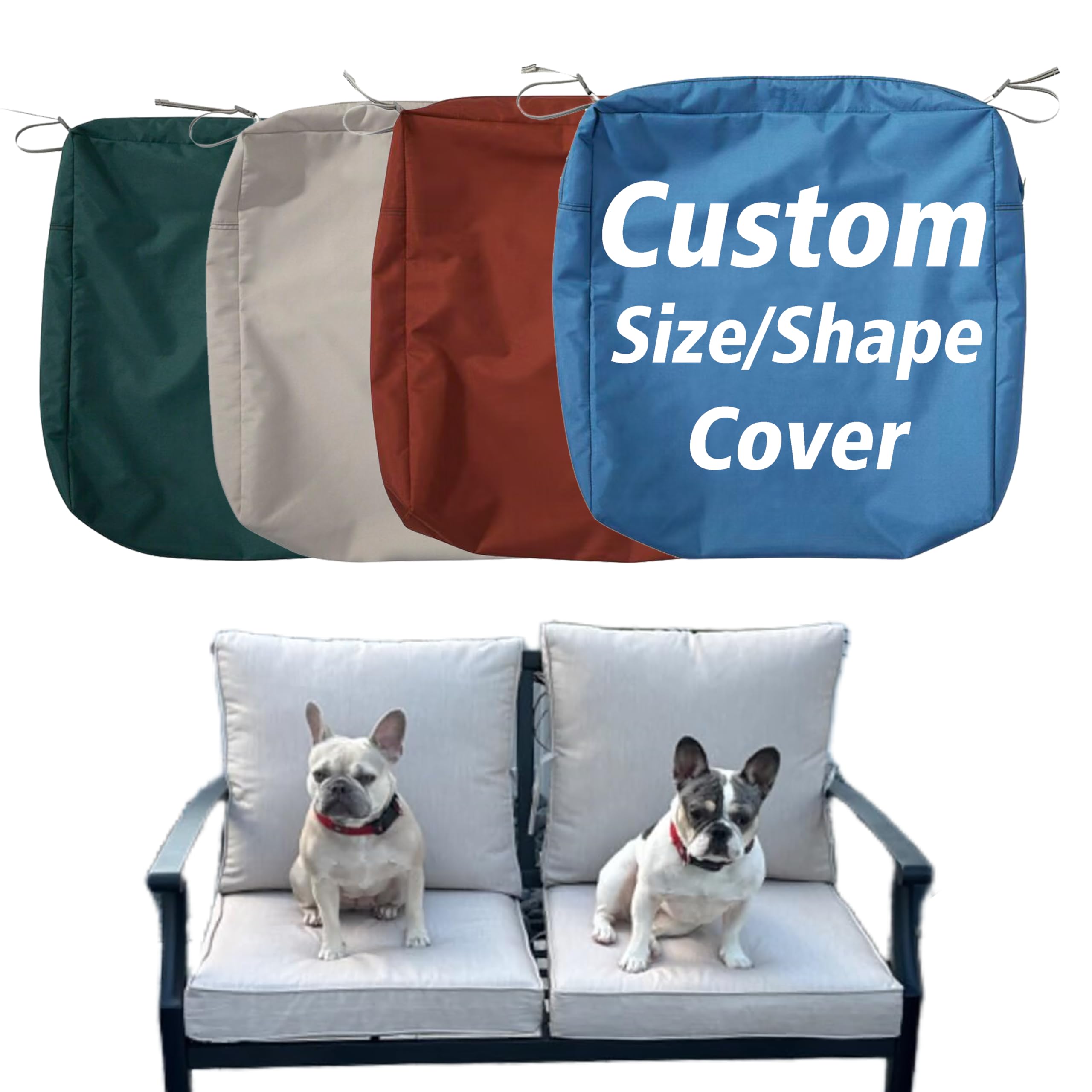 Kiyeocca Custom Size Cushion Covers with Zipper, Bespoke Waterproof Patio Chair Cushion Cover Indoor/Outdoor, Non-Slip Cut to Shape Cover Replacement for Sofa Couch Bench Pad, Tailored Dog Pillowcase