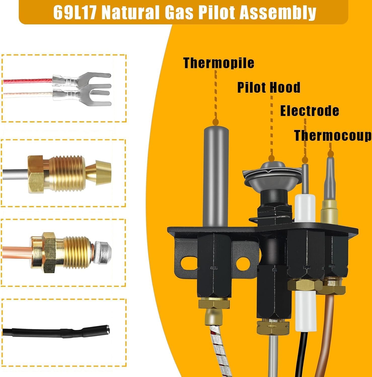 2 Pcs 69l17, J4117 Fireplace Natural Gas Pilot Assembly 904405,108084-02, 69l1701, Compatible with Lennox, Ihp, Serefina, Superior, Astria Direct Vent Natural Gas Fireplaces