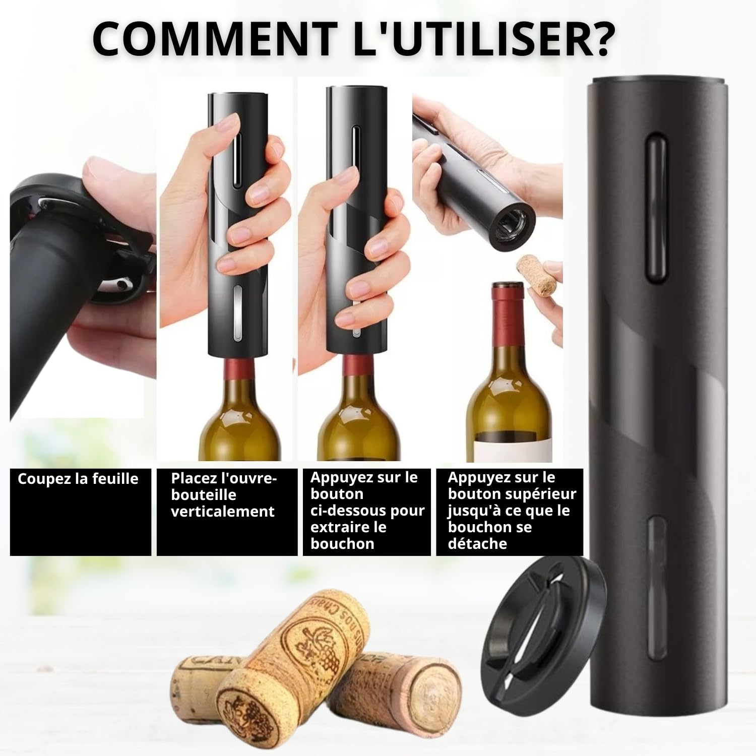 Tire Bouchon Electrique Rechargeable, Ouvre Bouteille Automatique, Coupe-Capsule, Chargeur USB, Verseur Aérateur, Bouchon à Vide, Coffret Cadeau Homme