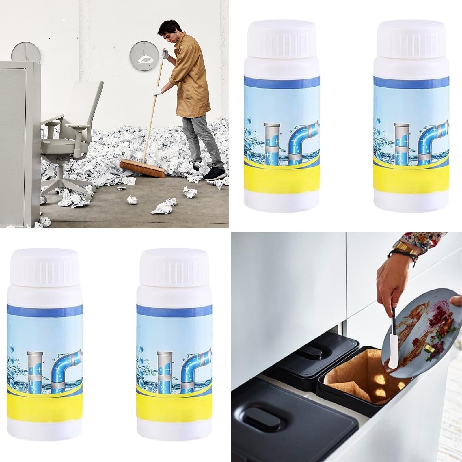 Sink and Drain Cleaner,Dragage de Tuyaux pour Toilettes,Pipe Dredge Déodorant Foam Cleaner,110g Portable Powder Cleaning Tool,Convient pour Déboucher Tuyaux dans Cuisines et Salles de Bains(4 Pièces)