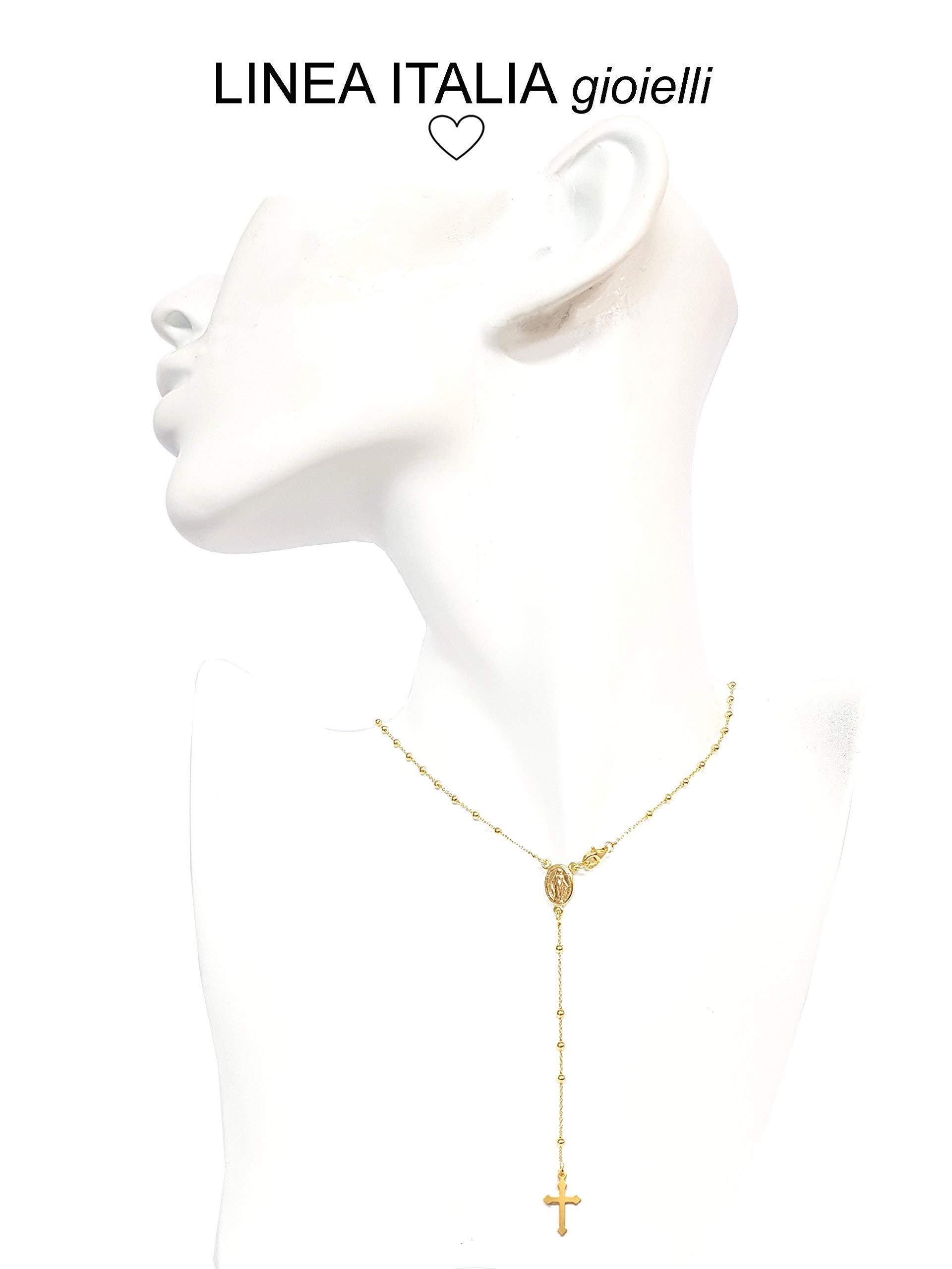 Linea Italia Gioielli - Collana a Rosario In Argento 925 Placcato Oro con Croce e Medaglietta Madonna - Made in Italy