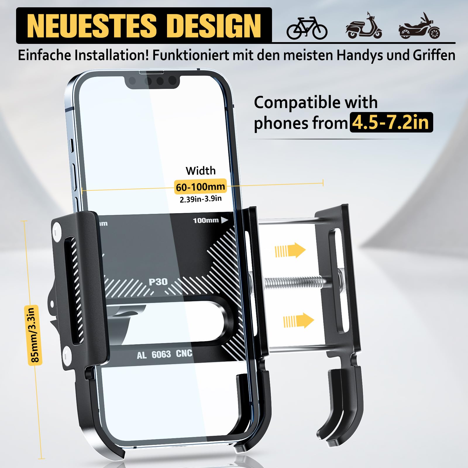 DN DENNOV Porta Cellulare Bici,Supporto per Cellulare da Bicicletta in Alluminio,Portacellulare per Bicicletta Girevole a 360,Attacco per Telepass,per Smartphone e Moto