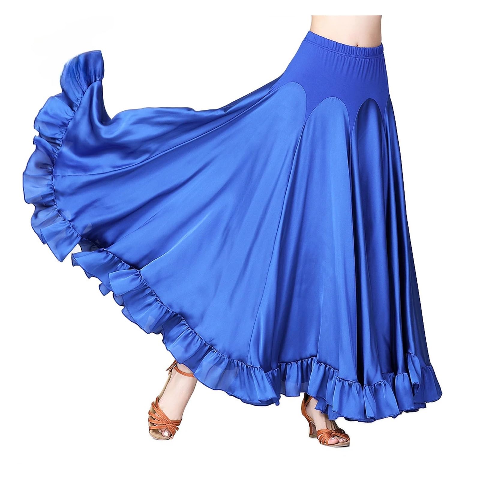 Gonna Flamenco Abito da Ballo Moderno Sociale Grande Swing Gonna a Mezza Lunghezza Nuovo Abito da Competizione da palcoscenico Valzer Grande Swing Gonna(Black,XL)