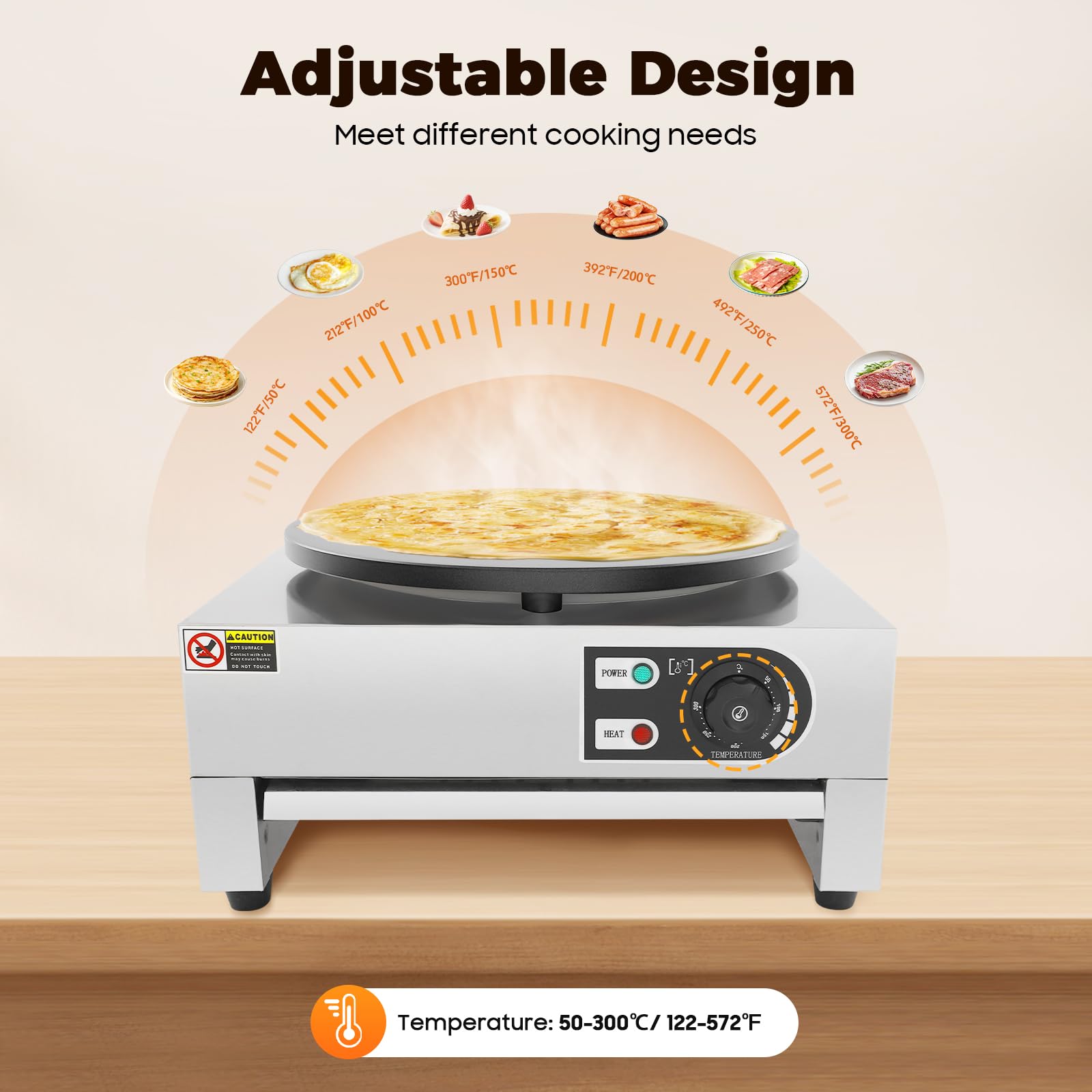 Appareil à crêpes 220V 3000W Crepegerät, Crepesmaker 50-300°C – avec plaque de grill et spatule, appareil professionnel pour crêpes et tortillas (diamètre 40cm) avec revêtement antiadhésif