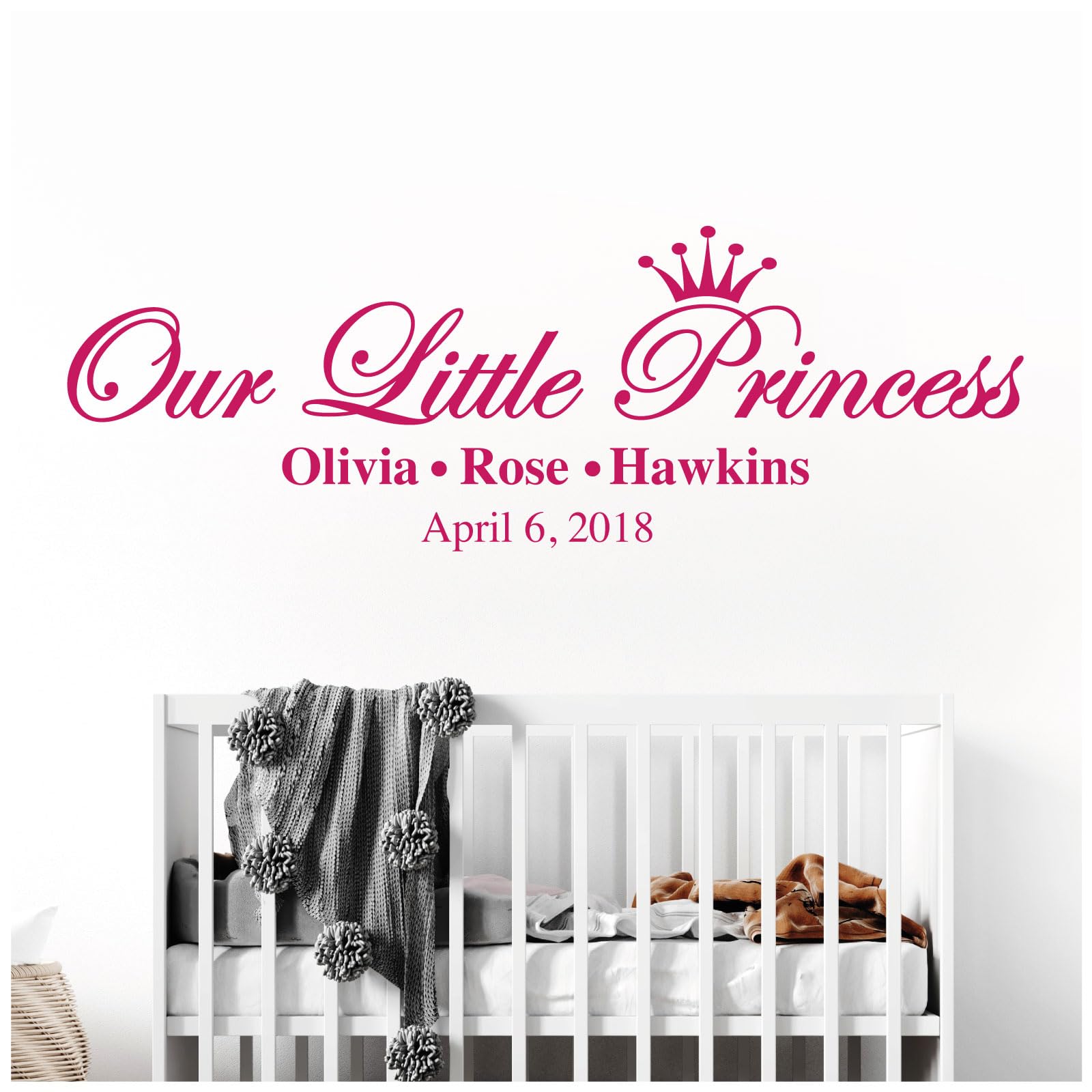 Our Little Princess, Names & Date of Birth - Baby Nursery Girls Wall Sticker [Large] [Magenta]