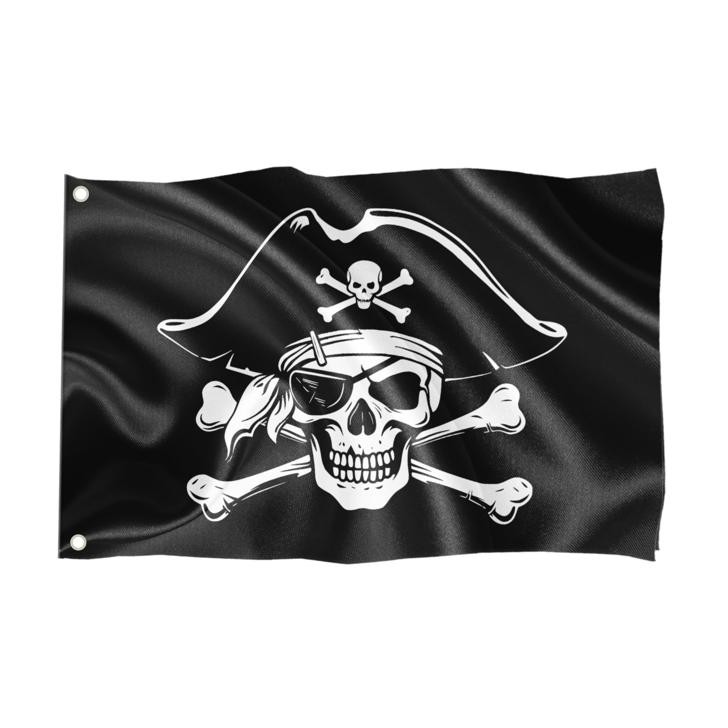 Pirate Flag in Various Sizes, Weatherproof with Eyelets, Outdoor and Indoor, Flag for Flagpole 100% Polyester (Skull 2, L)