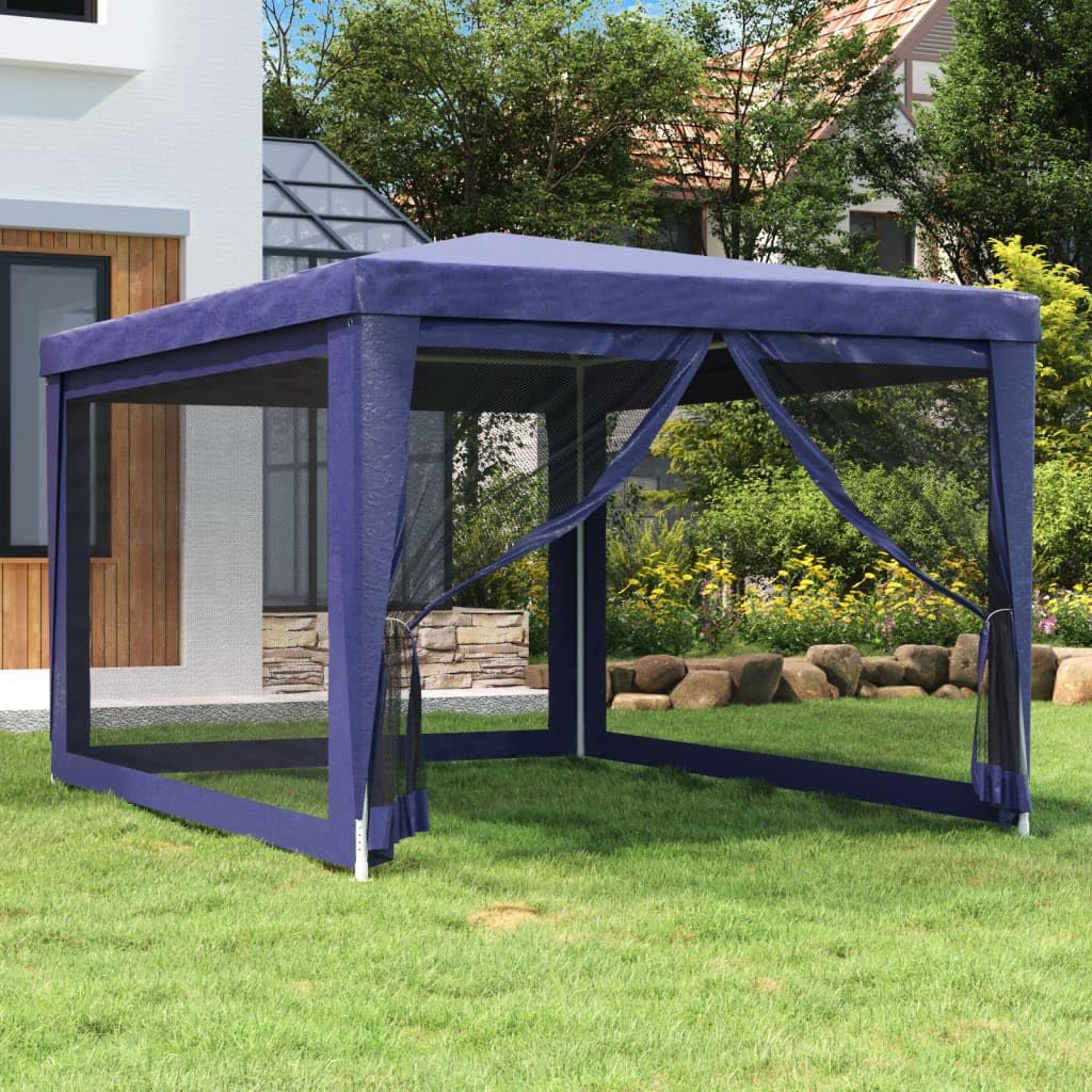 Namiot Imprezowy Niebieski 3x4 m, HDPE, 4 Ściany z Siatki | Żelazna Rama, Wodoodporny Dach, Zamek Błyskawiczny, Na Wesela i Grille