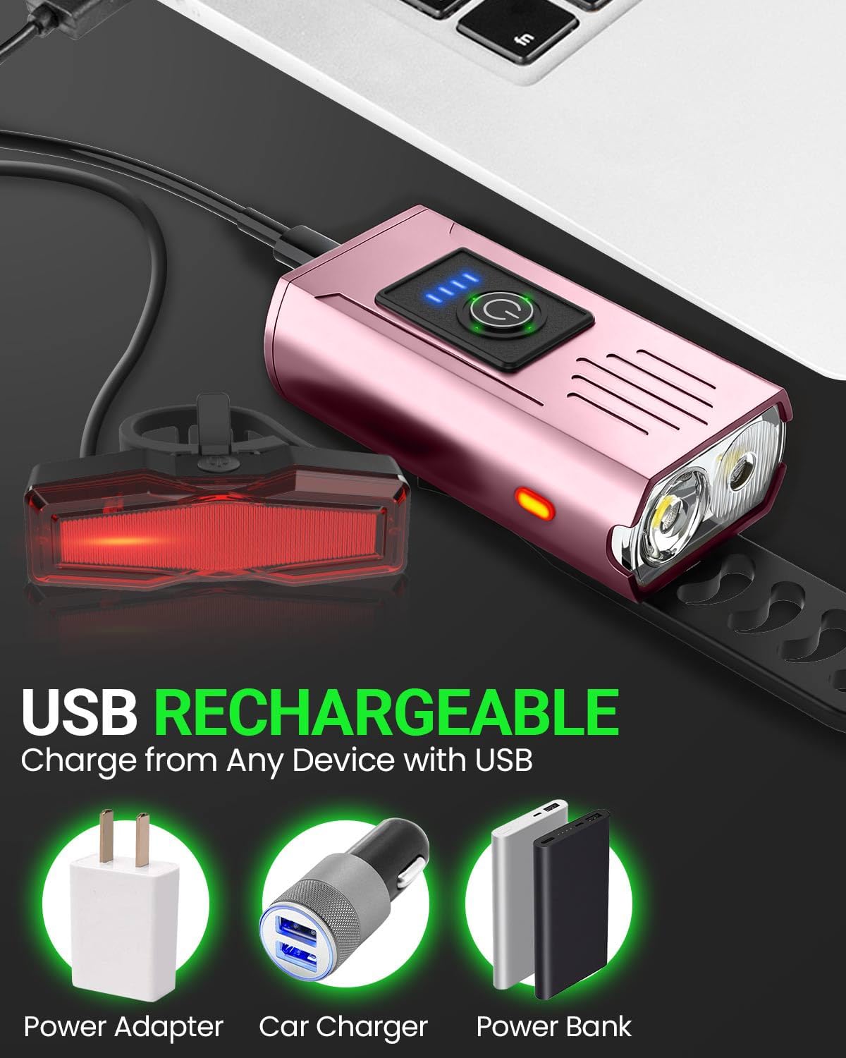 Victoper Bike Light, High Lumens Super Bright Bicycle Lite, 6+4 Modes USB Rechargeable Bike Headlight & Taillight Set, Waterproof Safety Bike Front & Rearlight for Road, Mountain, Night Riding - Image 6