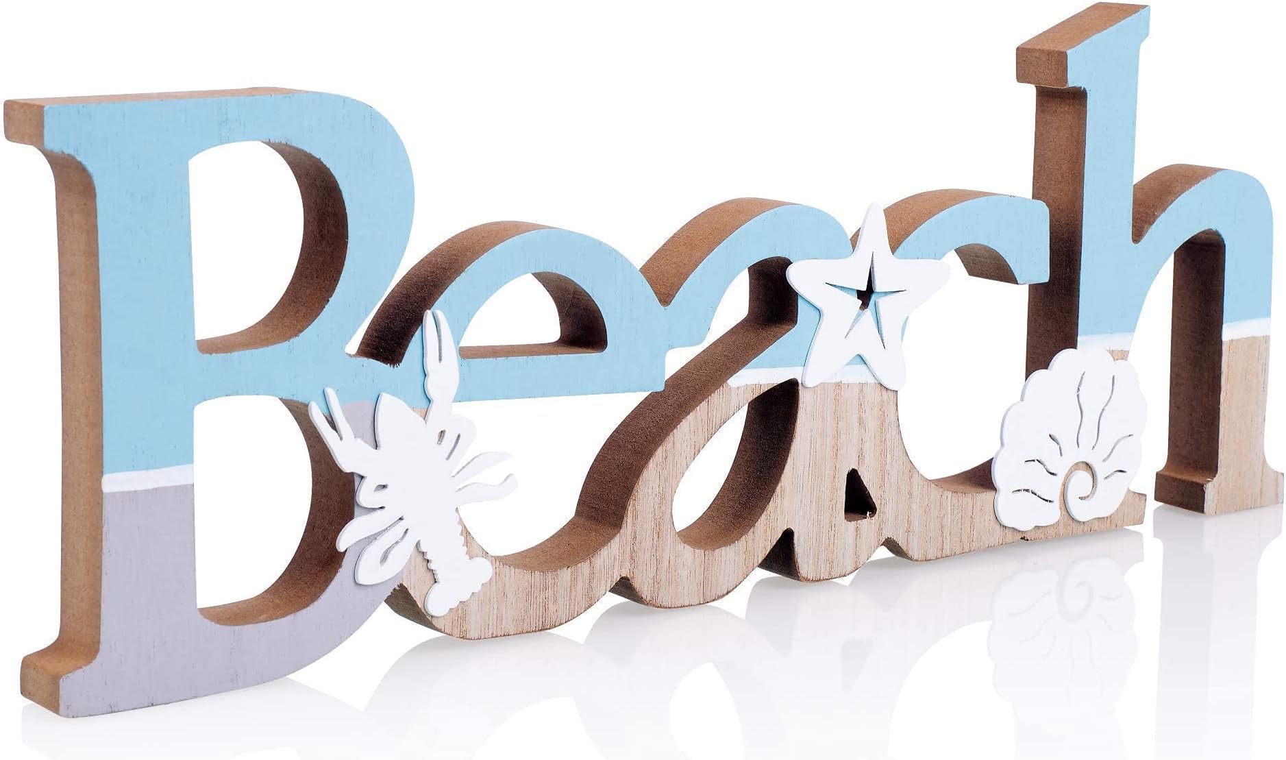 Tide and Tales Free Standing Wooden Beach Sign 15.5" x 6" for Beach House or Coastal Theme Room - Ocean, Shells and Starfish Beach Decorations for Home - Beach Bathroom Decor - Beach Gifts
