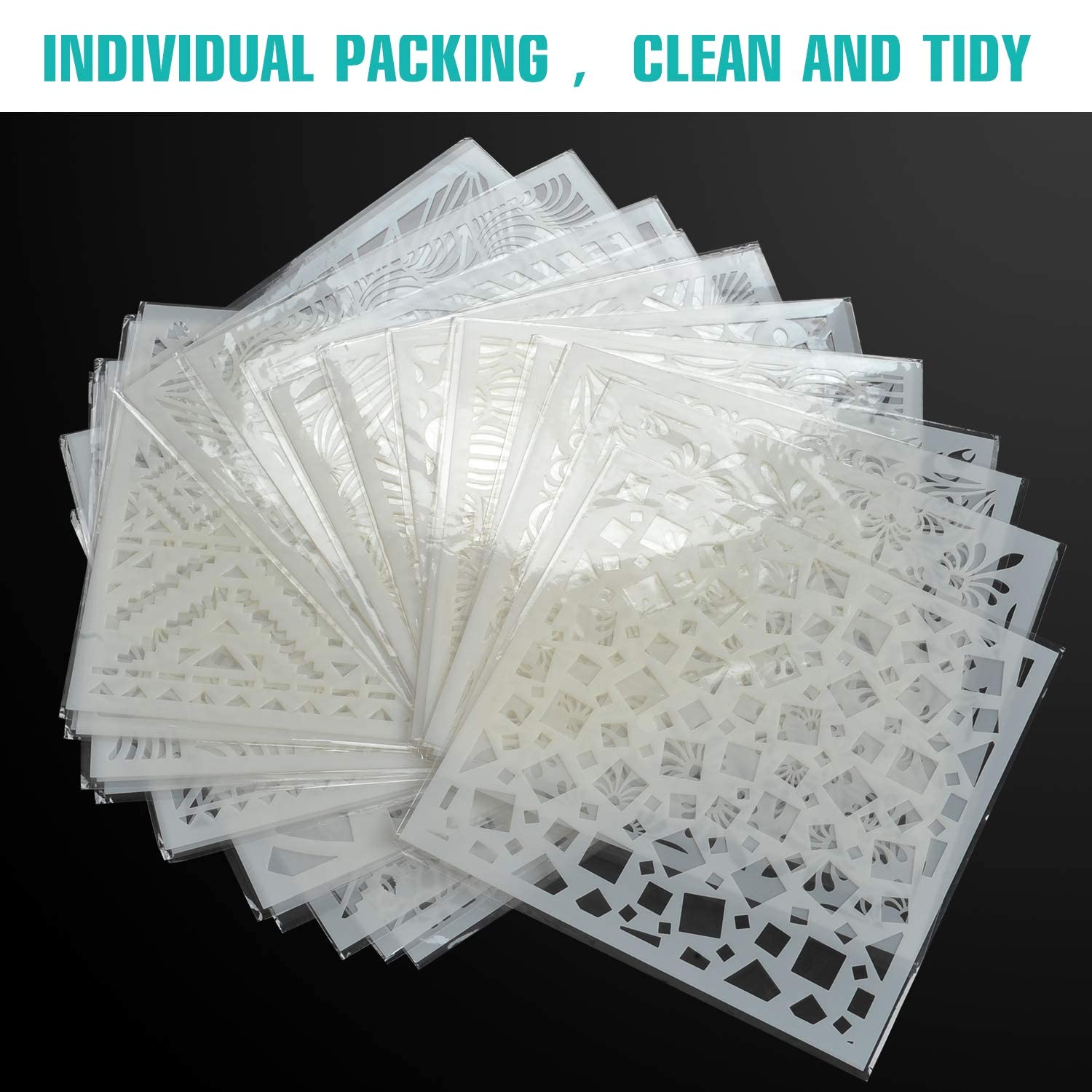 Dequera 25-Pack Geometric Stencils 6 x 6 Inch Painting Templates for Scrapbooking Cookie Tile Furniture Wall Floor Decor Craft Drawing Tracing DIY Art Supplies 4