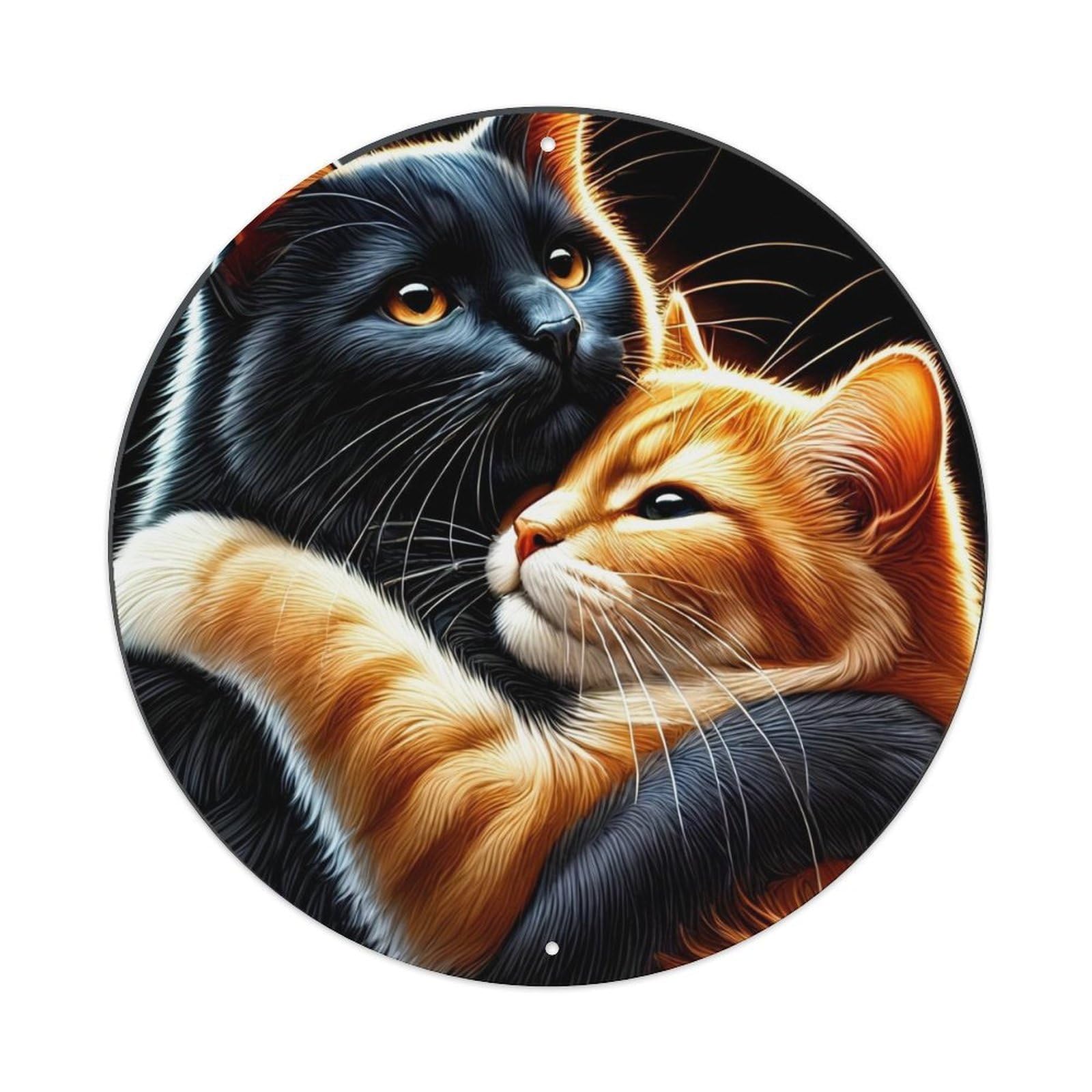 Black Cat Orange Cat Hugging Metal Tin Sign Plaque