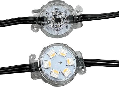 RGBW Addressable LED Puck Pixel Light DC24V 1.8W(6LEDs)/Pixel 30mm Open Hole IP68 Black Wire Flat Cover 10cm/15cm/20cm xConnect(20 Pixels 20cm Wire,UCS2904-RGBW(3000K))