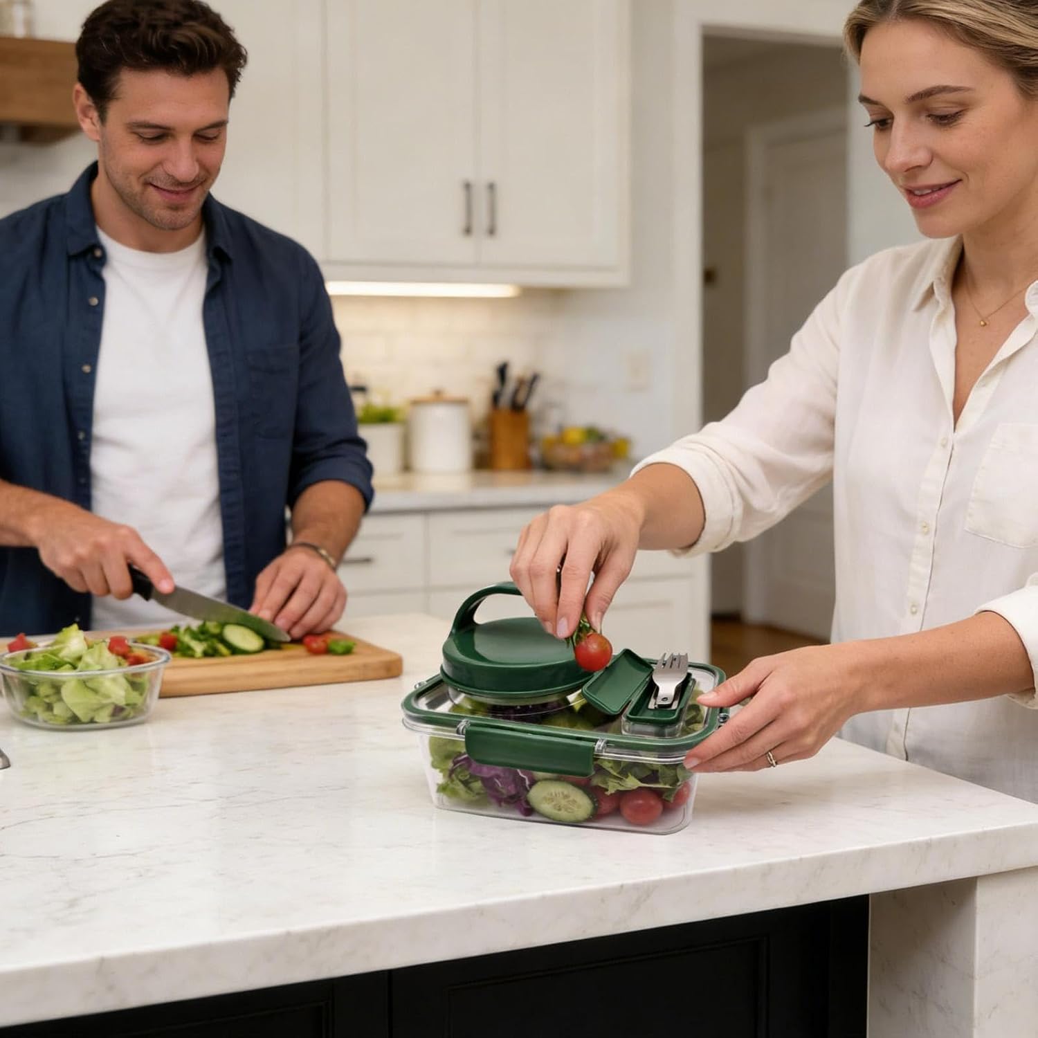 Salad Container To Go, Leak-Proof Divided Lunch Storage with Dressing Lid