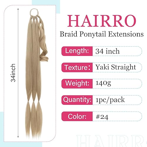 Miniatura 2 de Hairro Extensión de cola de caballo larga trenzada para manualidades, cola de caballo sintética, Yaki, recta, cola de caballo para mujer, 34