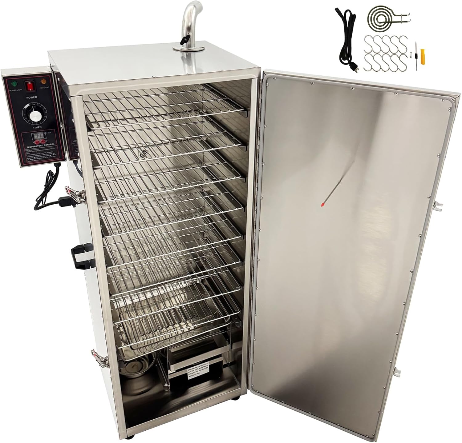 Commercial Electric Smoker Grill – Digital Vertical Meat Smoker, 1kW BBQ Smoke Oven with 9 Detachable Racks, Side Wood Chip Loader & Precise 95-248°F Temp Control 110V