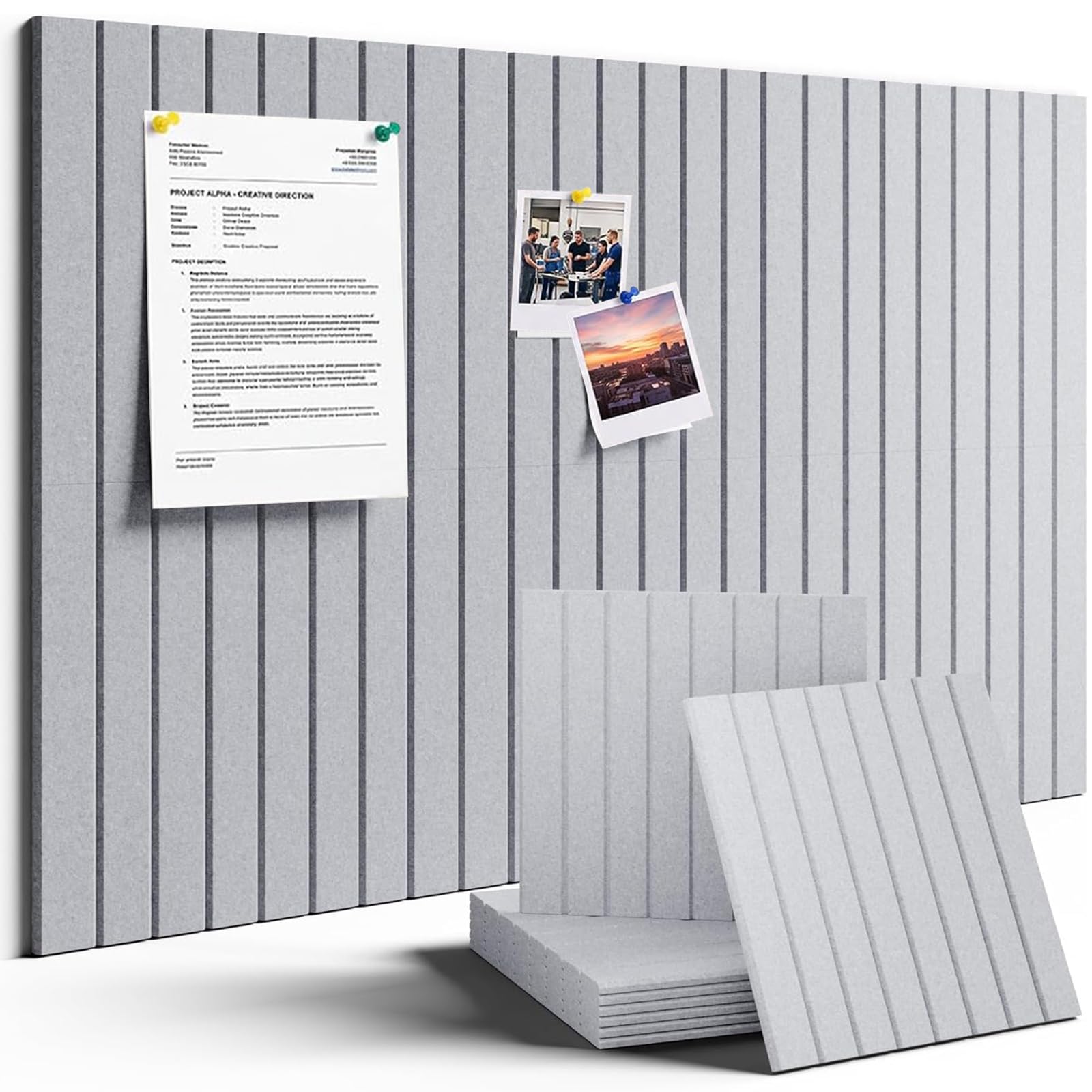 8-Pack Modular Felt Pin Board,Large 120x60cm,No-Drill for Wall Home &Office