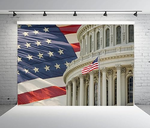 Miniatura 5 de BELECO Telón de fondo de tela de 8 x 6 pies con bandera estadounidense, cúpula del edificio del Capitolio en Washington DC, fondo para fotografía,