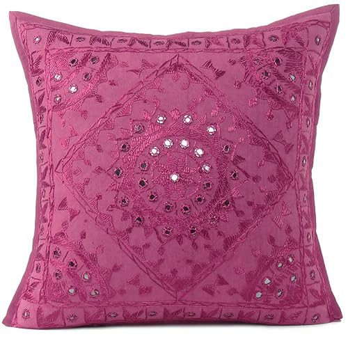 Eyes of India - Spiegel Bestickt Dekorativ Sofa Couch Kissenbezug Überwurf Bohemian Boho Bunt Indisch Abdeckung - weinrot #2, 24 X 24 in. (60 X 60 cm) - 24 X 24 in. (60 X 60 cm) - Burgundy