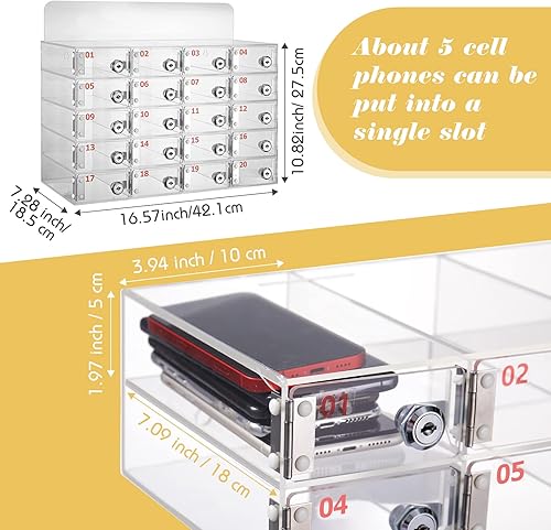 Miniatura 7 de Threan Caja de almacenamiento para teléfono celular de 20 ranuras, gabinete de almacenamiento de acrílico transparente para teléfono celular montado