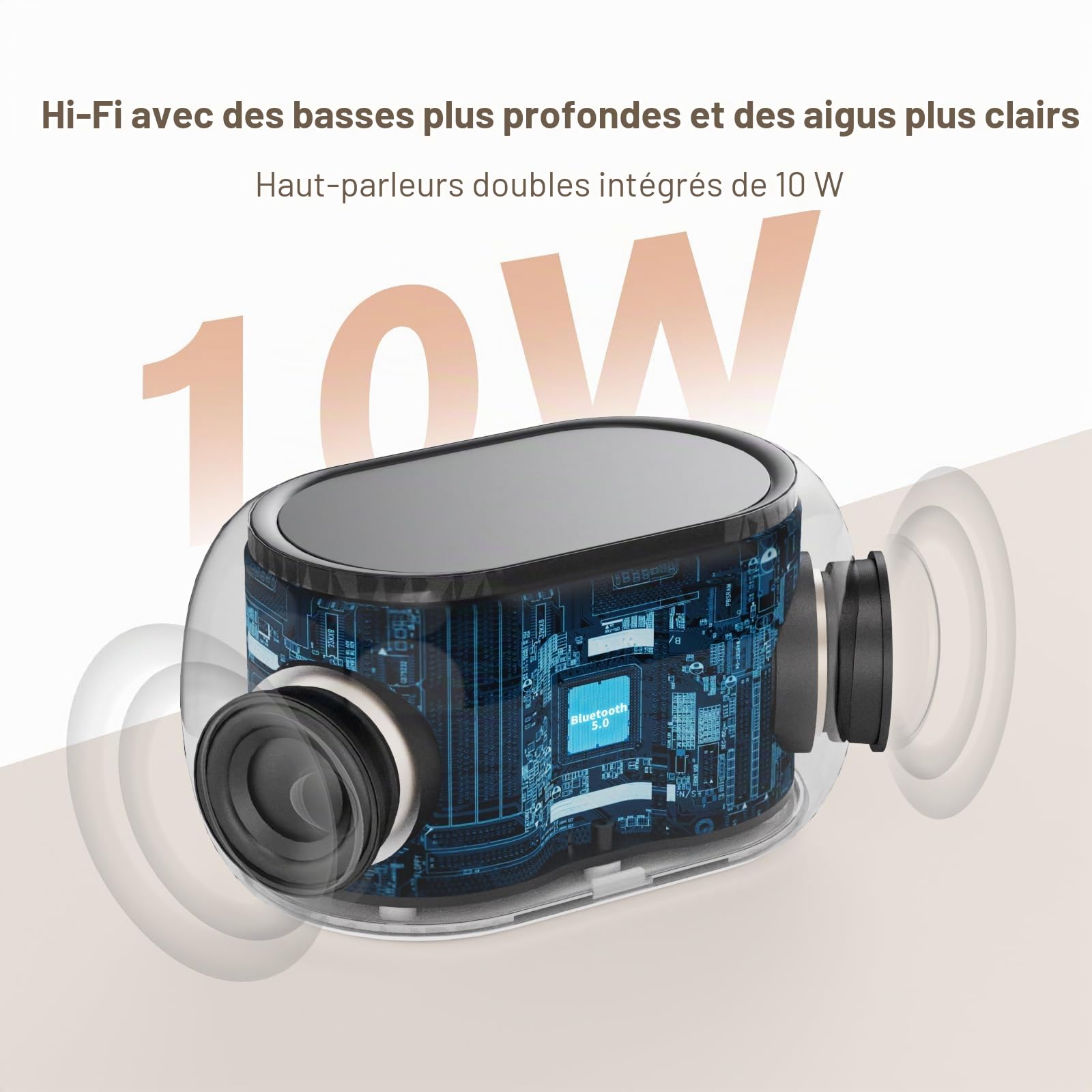 ANJANK Radio-réveil numérique 4 en 1 avec haut-parleur Bluetooth, réveil avec veilleuse 7 couleurs, radio FM, écran à intensité variable en continu de 0 à 100 %, 8 sons d'alarme, horloge numérique