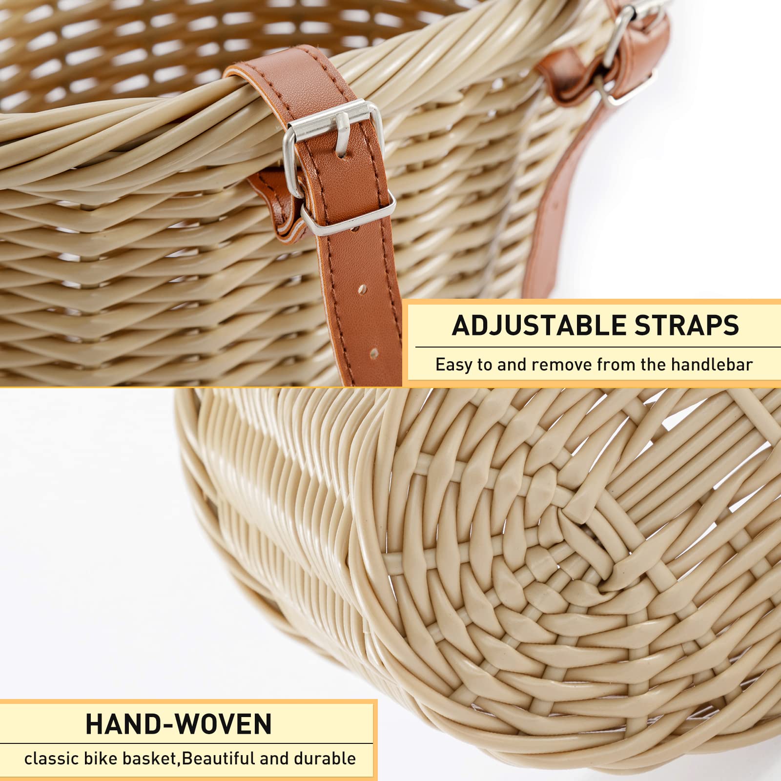 ZUKKA Woven Bike Basket for Adult and Kids Handlebar Bike Waterproof Storage Bicycle Basket, Multi-Colors