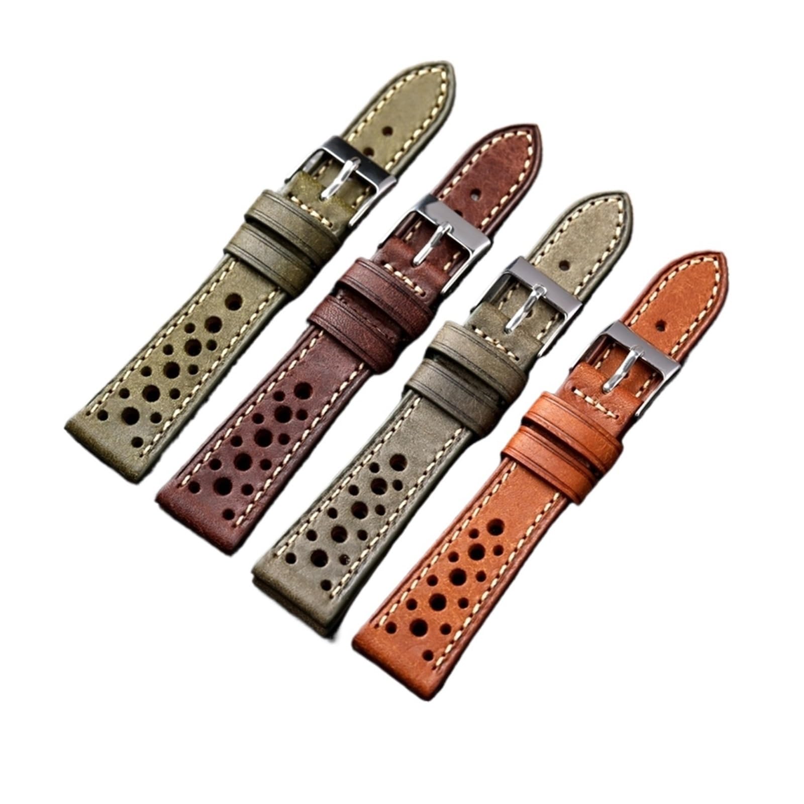 XILILHC ﻿ Cinturino In Pelle Di Vacchetta Italiana Ventilato 18 20 21 22MM
