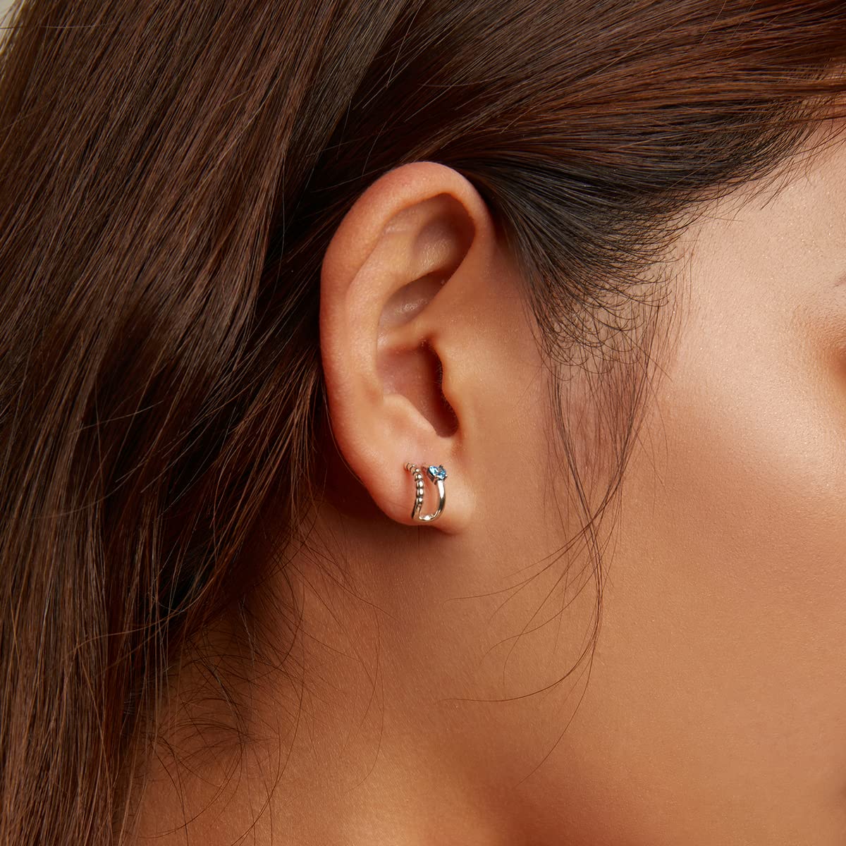 YCTTKDD 925 Sterling Silber Exquisite Doppelschicht-Ohrringe für Frauen Winzige geometrische Ohrstecker Schmuck Geschenk