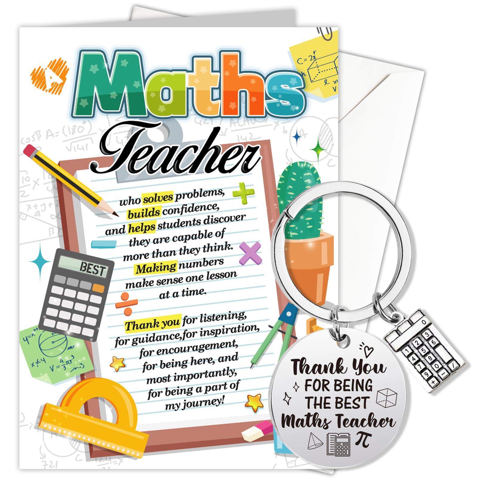 HOWAF Maths Teacher Gifts, Maths Teachers Card, Thank You Teacher Card & Keyring, Thank You Teachers Gifts, Leaving Gift, Appreciation Gift — image 1