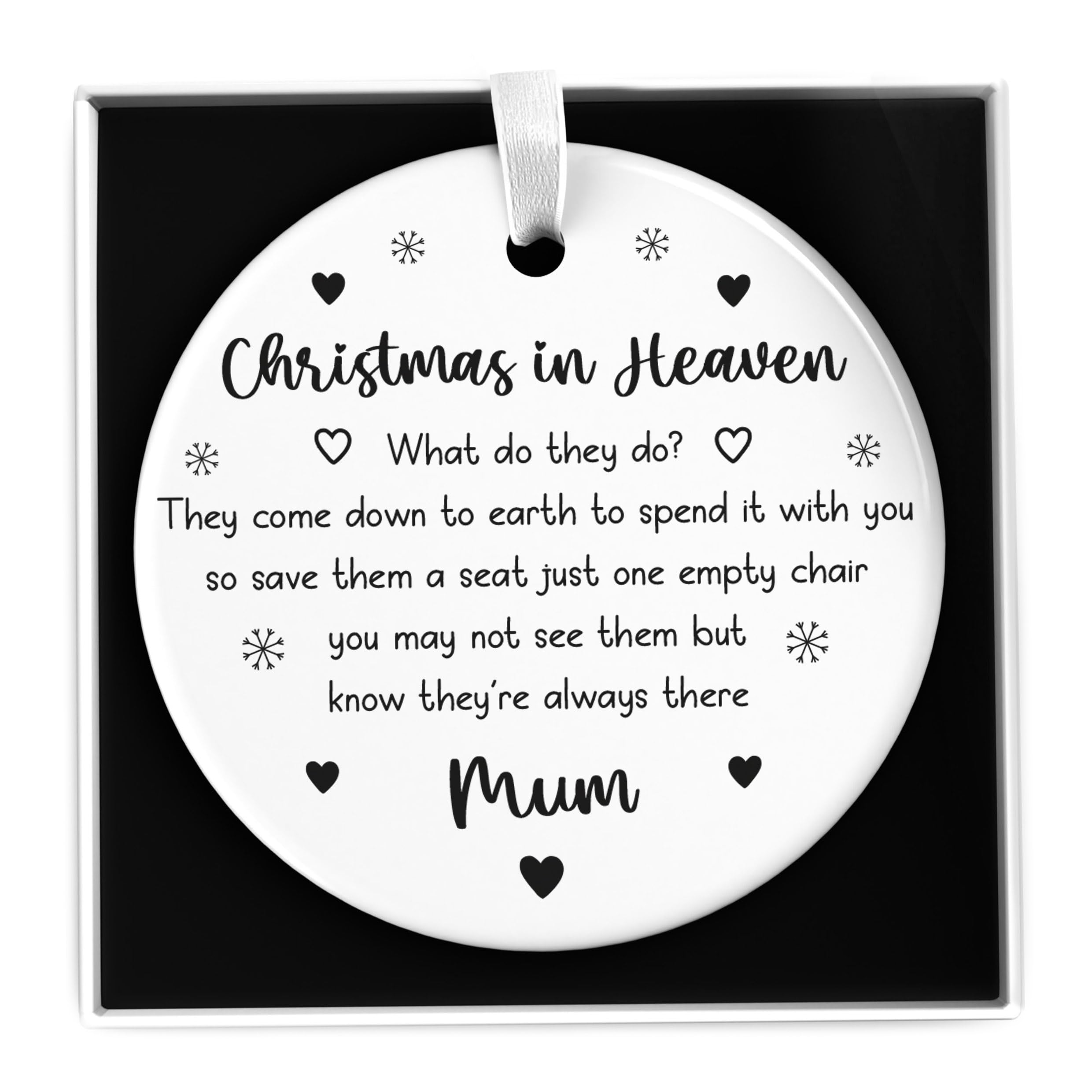 Christmas In Heaven Decoration Bauble Ornament, Personalised Xmas Memorial Ornament Dad Mum Nanny, In Loving Memory, Remembrance Memorial Tree Decoration With Gift Box