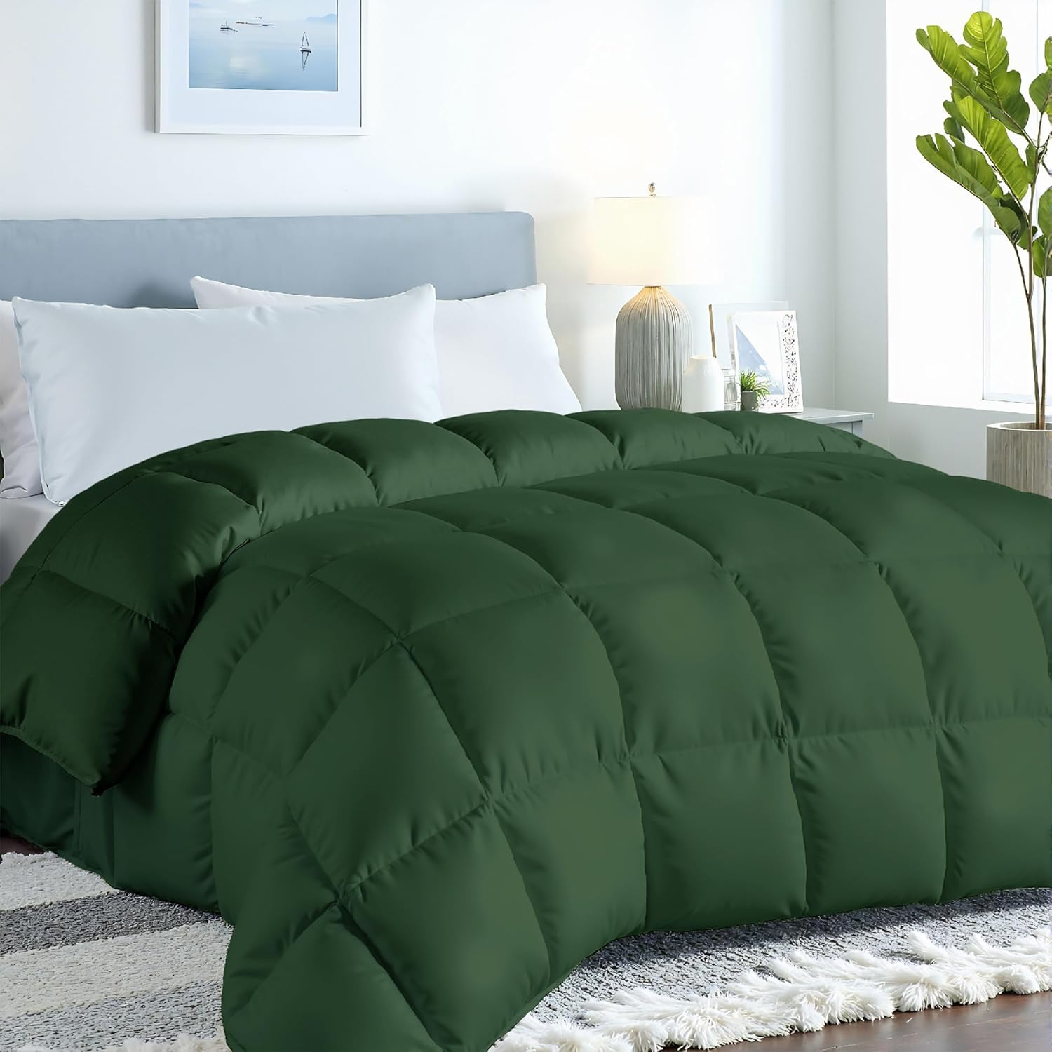 ROYALE LINENS Comforter - Full Size Duvet Insert - All Season Soft Quilted Comforters with 8 Corner Tabs - Down Alternative Bedding Comforter - Box Stitched Duvet Insert (Green, Full 82"x86") Hunter Green Full