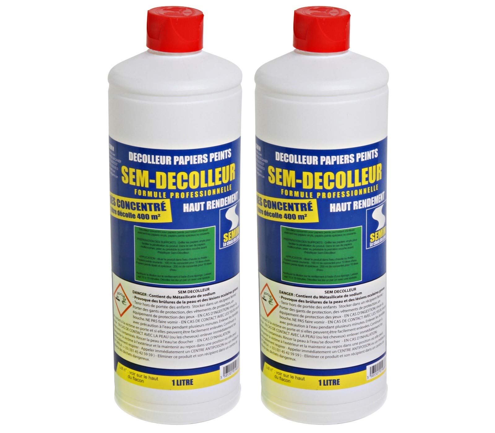Semin - Sem-Décolleur pour Décoller Tous les Papiers Peints - Intérieur - Flacon de 1 L (Lot de 2)
