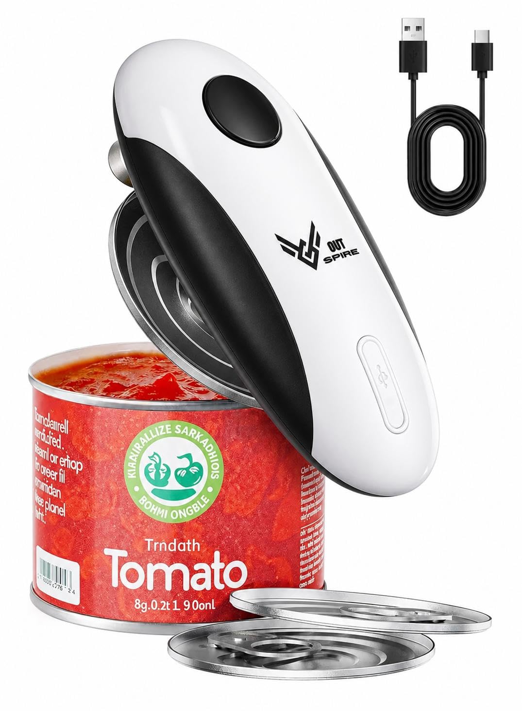 OUTSPIRE Electric Can Opener, One-Touch Automatic Tin Opener with Lid Remover & Smooth Edge Cutting, Food-Safe, Easy to Use for Seniors and Arthritis, Black White