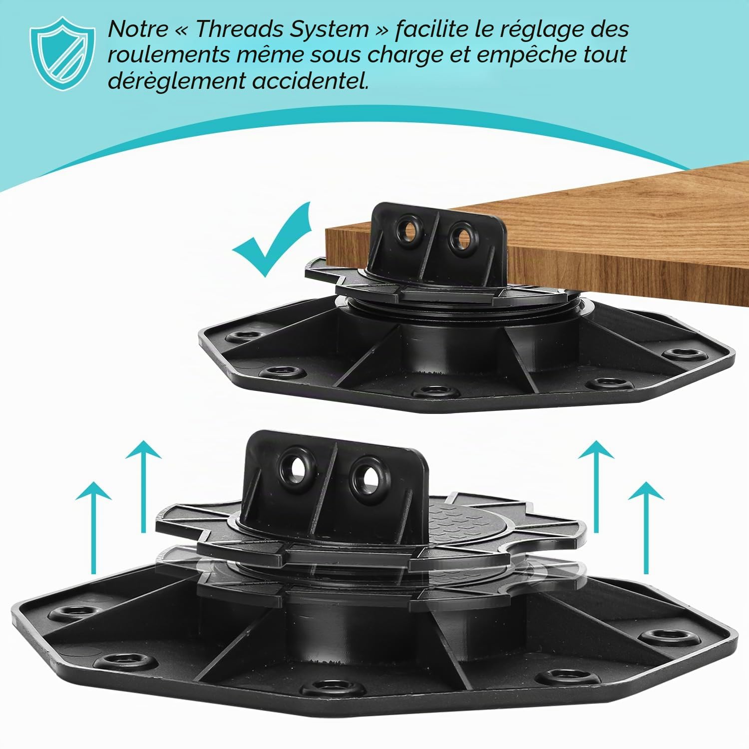 Gimisgu Lot de 100 plots réglables en hauteur - Pied réglable de 18 à 30 mm - Pour palier de plaque de terrasse - Sous-structure en bois, WPC et pierre - Charge maximale de 600 kg