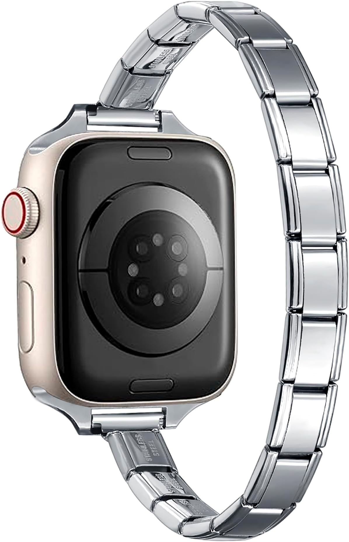 UNY JEWEL9mm Stainless Steel Italian Charm Bracelet Single Band Compatible for Apple Watch 38mm 40mm 41mm Modular Link Replacement Strap for iWatch Series 9 8 7 6 5 4 3 2 1 SE Ultra for Women Men