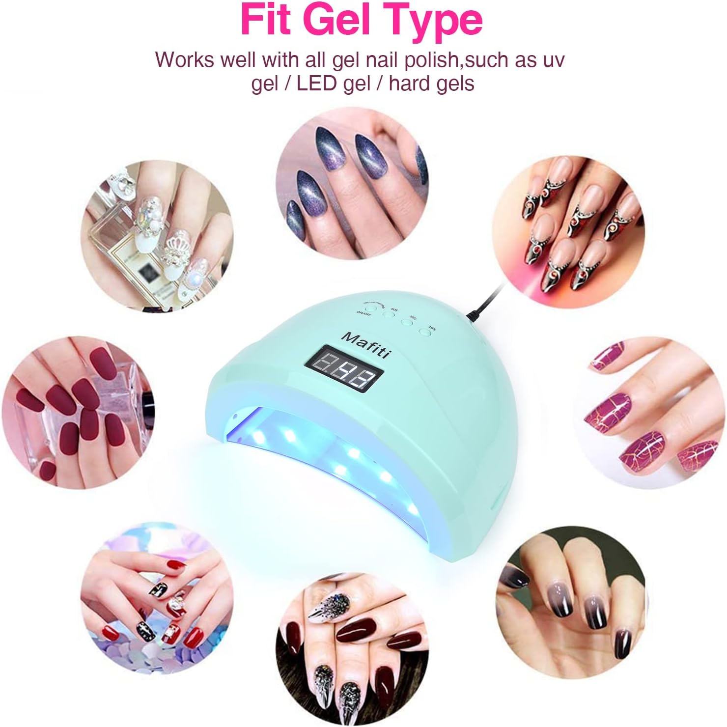 mafiti 48W UV Nail Led Lamp Nail Dryer Manicure/Pedicure uv Light for Gel Nail Automatic Sensor Curing Lamp Gift LCD Display Screen Cyan