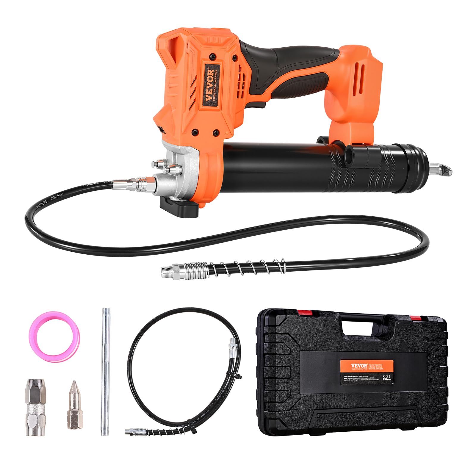 VEVOR Ingrassatore a Batteria Senza Fili, Pressione Massima di 55 MPa Ingrassatore Elettrica con Luce LED e Tubo, Batteria da 20 V e Grilletti a velocità Variabile, per Ingrassare Veicoli o Macchine