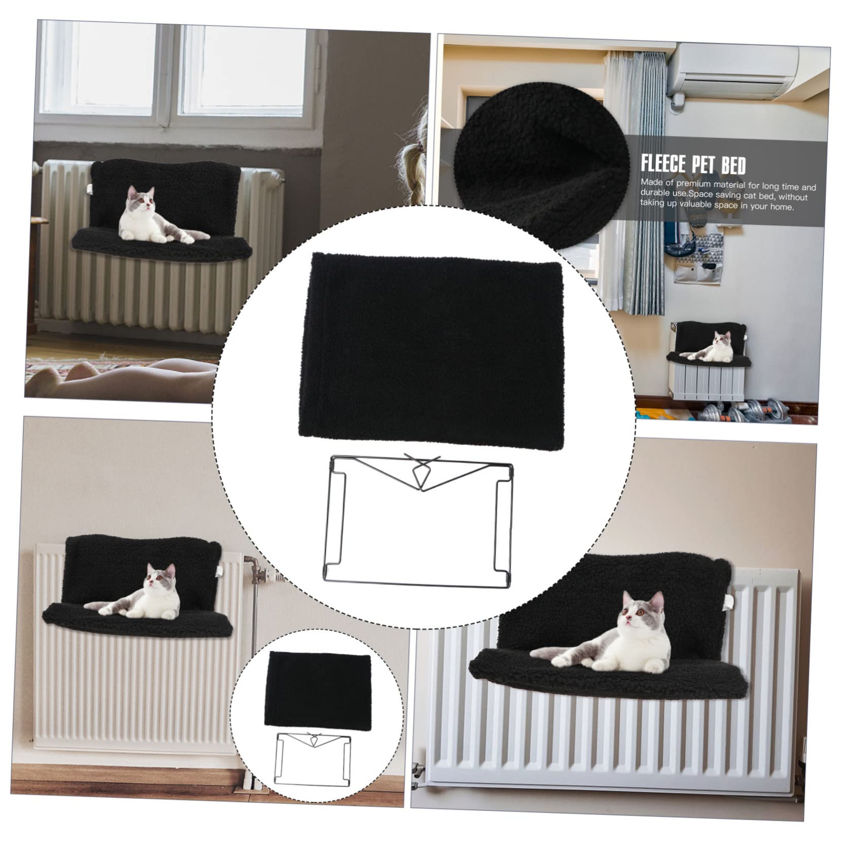 Happyyami Cuccia Gatto da Termosifone Sospesa Struttura in Metallo Nera, Tessuto in Poliestere e Lino, Salvaspazio e Ecologica per Gatti e Cuccioli