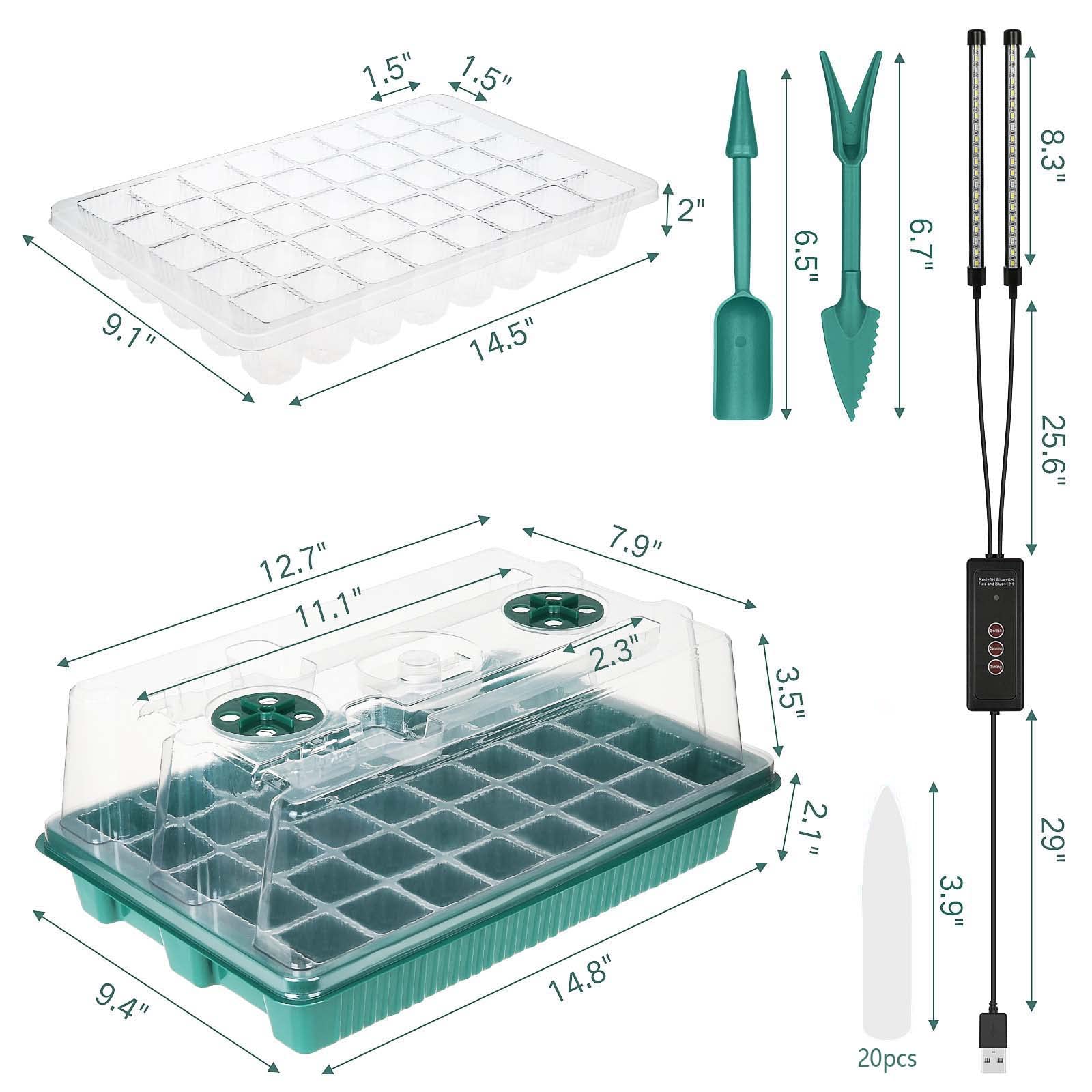 Bandeja de inicio de semillas con luz de crecimiento, 2 paquetes de 80 celdas, kit de inicio de semillas, bandejas de inicio de plántulas con luces de crecimiento, bandejas de germinación de