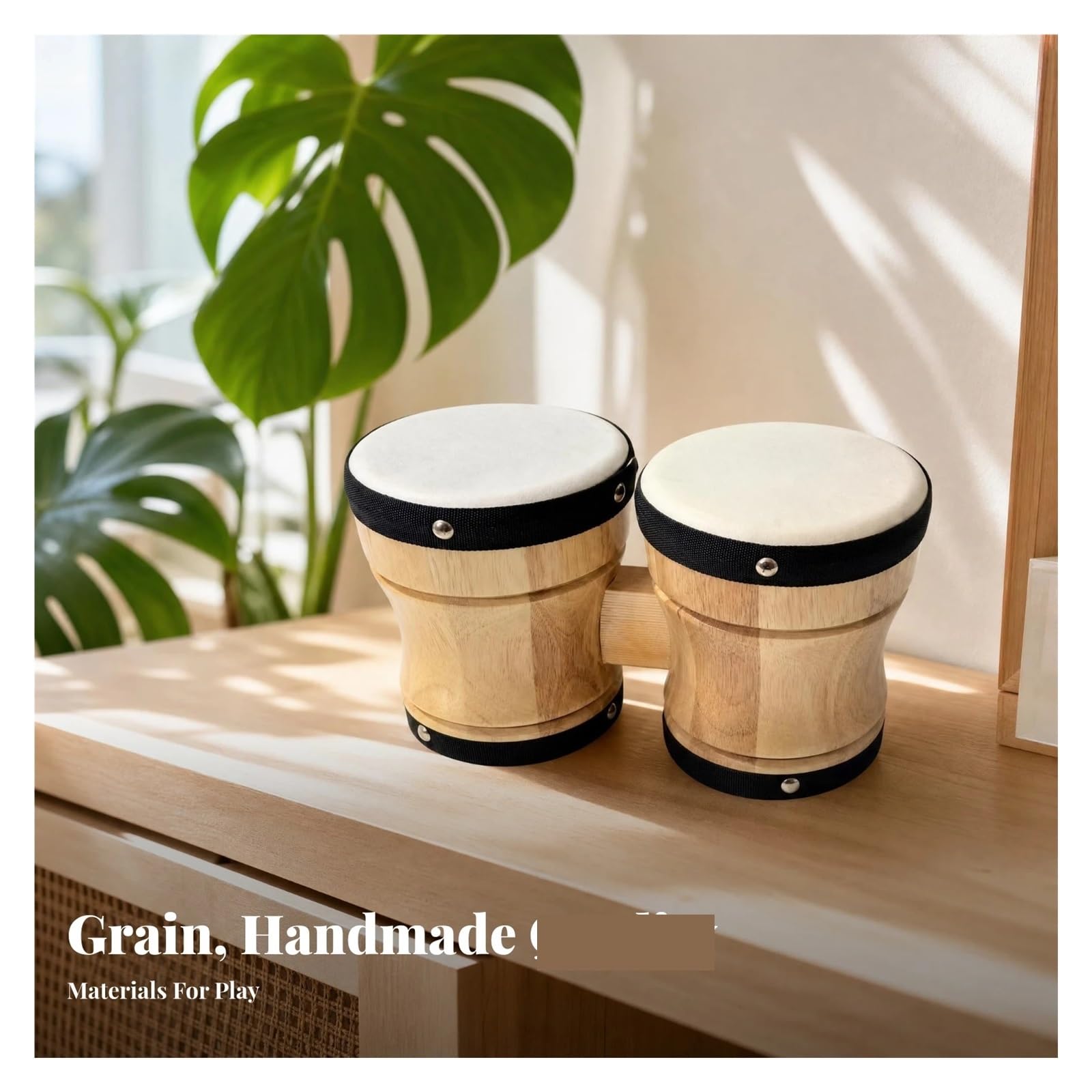 Bongos Tambores Bongo de Madera Acabado en Par Bongos Instrumento Musical tamaño Compacto Fácil Tocar