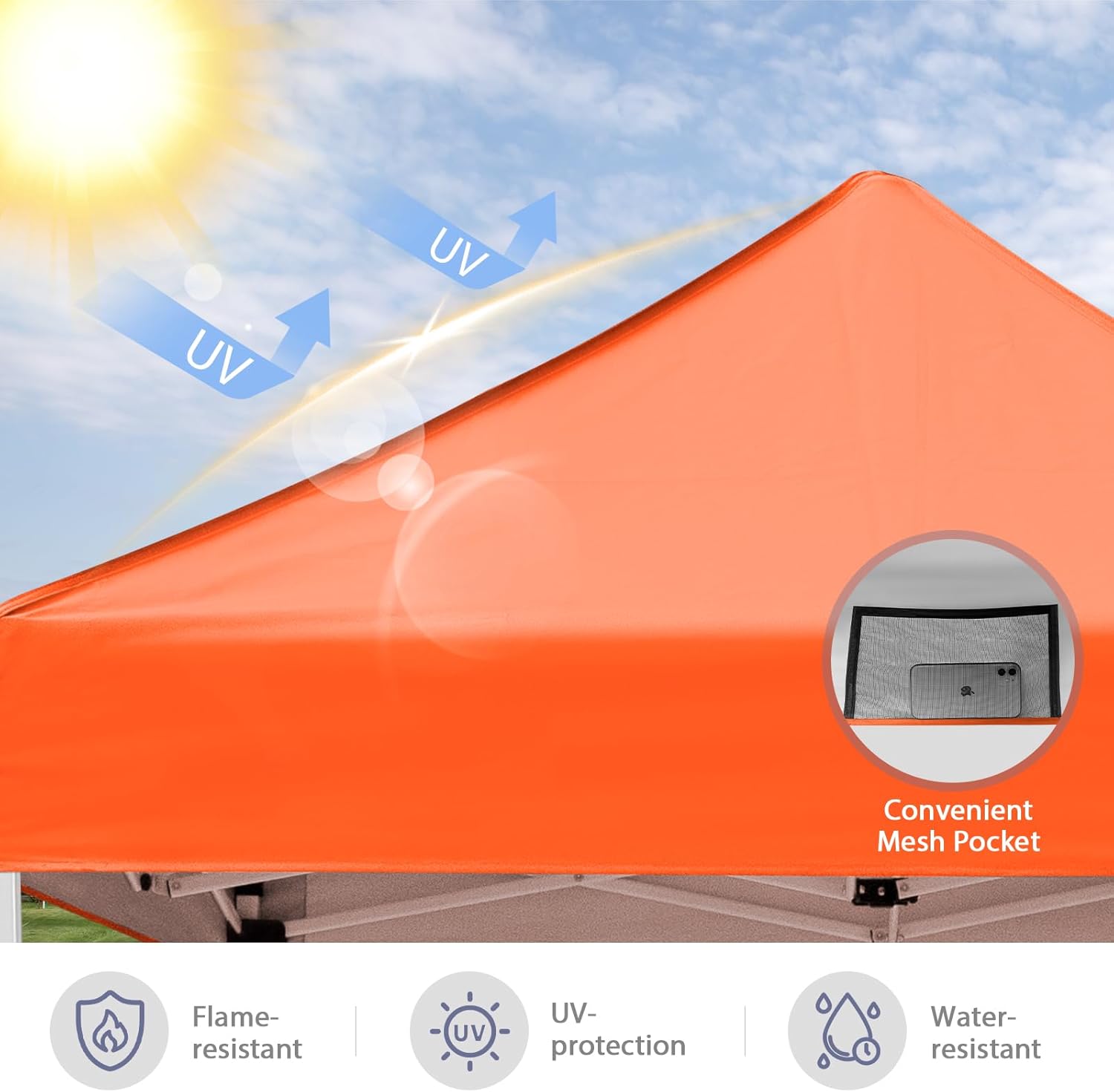 5x5 Pop Up Canopy Tent, Instant Portable Beach Canopy, Outdoor Tent with Carry Bag for Camping, Sports, Tailgating, Events, Orange