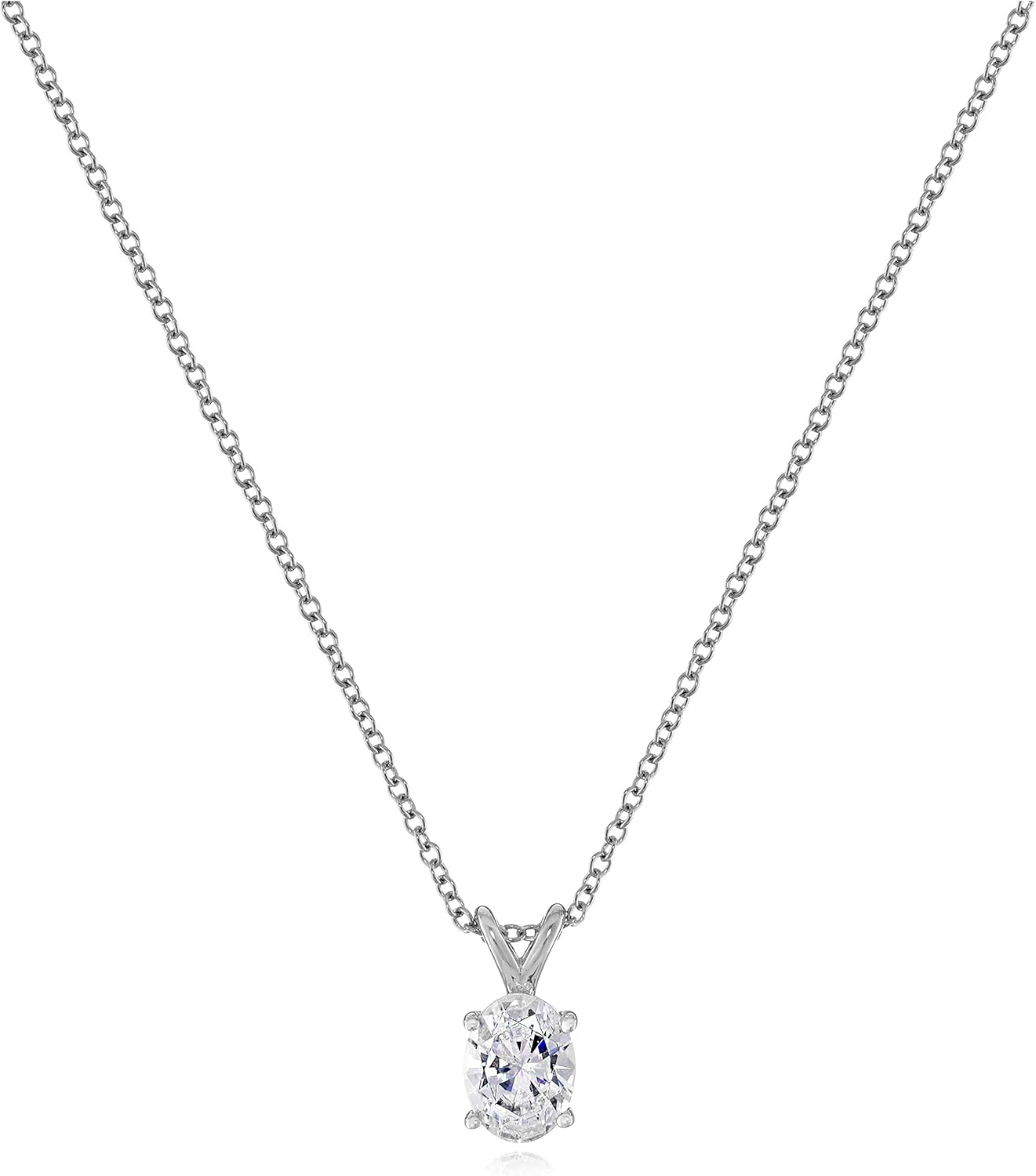 Amazon Essentials Platinum-Plated Sterling Silver Solitaire Pendant Neckalce made with Infinite Elements Cubic Zirconia, 16", (previously Amazon Collection)