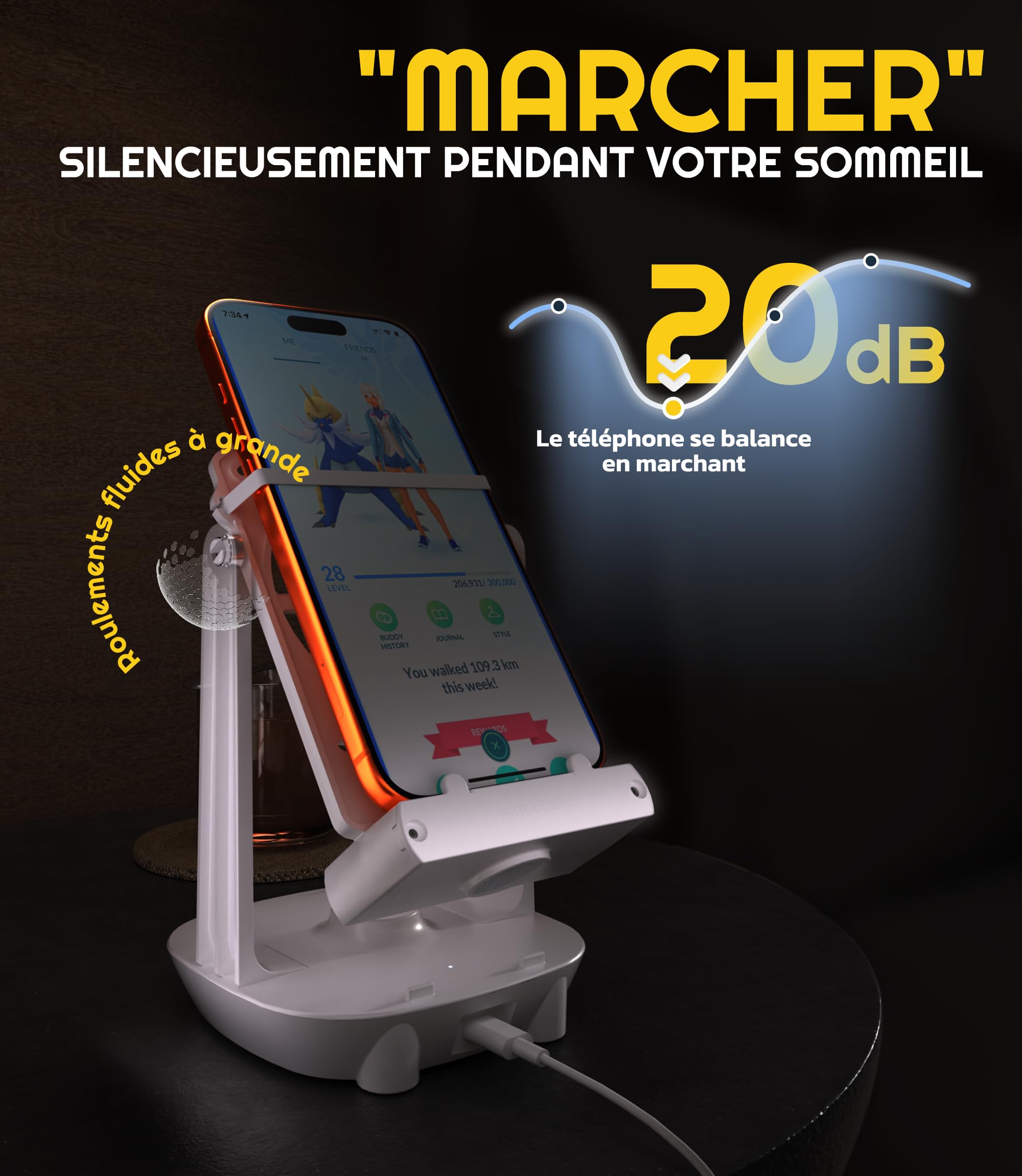 NEWZEROL Podomètre Téléphone Portable Compatible pour Pokemon Go/Pokemon Go Plus, [Œufs à Couver ou Bonbons Copains] [Version Muette] Équipement Accessoire pour Marches d'accès Rapide - Blanc