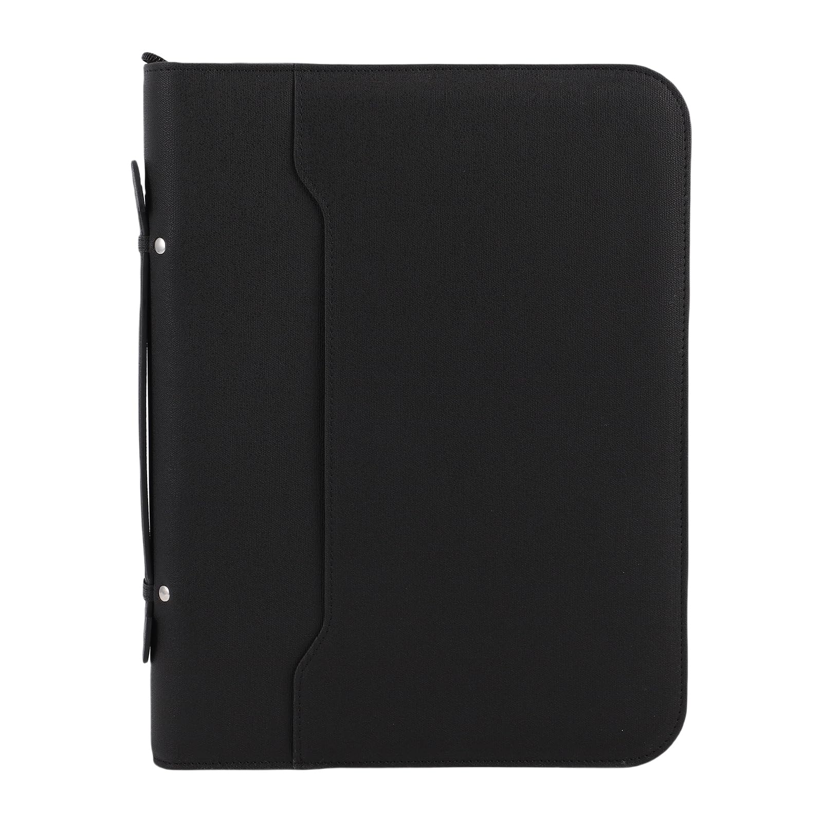Portafoglio aziendale con cerniera, 10 buste portadocumenti trasparenti, pelle PU, taccuino da 30 fogli, calcolatrice solare a 12 cifre, cover per tablet da 10,1 pollici, nero