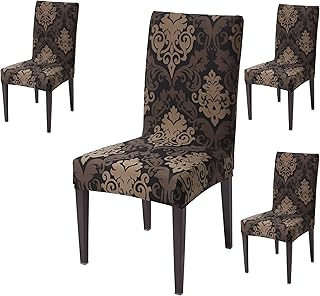 Chair Cover Set of 4 for Dining Table, Stretchable Removable Washable Anti-Slip Universal Fit Printed Polyester Spandex Slipcovers (Brown Mint)