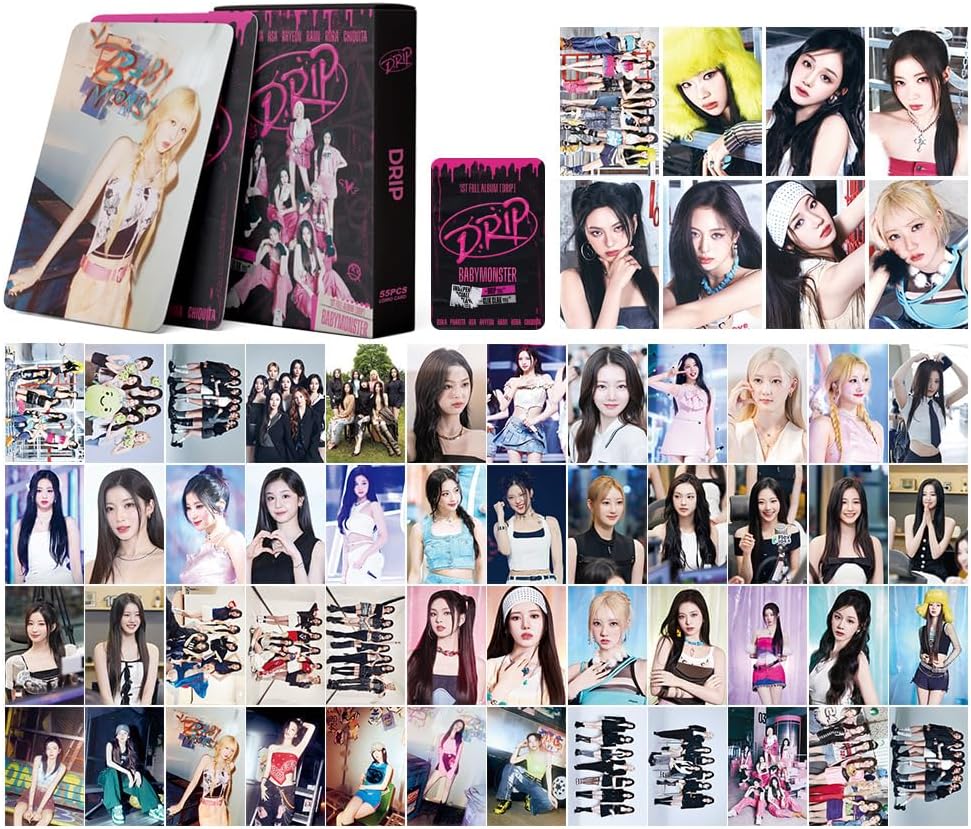 Baby-Monster Photocards 2025 New Album Lomo Cards,55PCS Baby-Monster Cards for Gift and Fans Collection (Black)