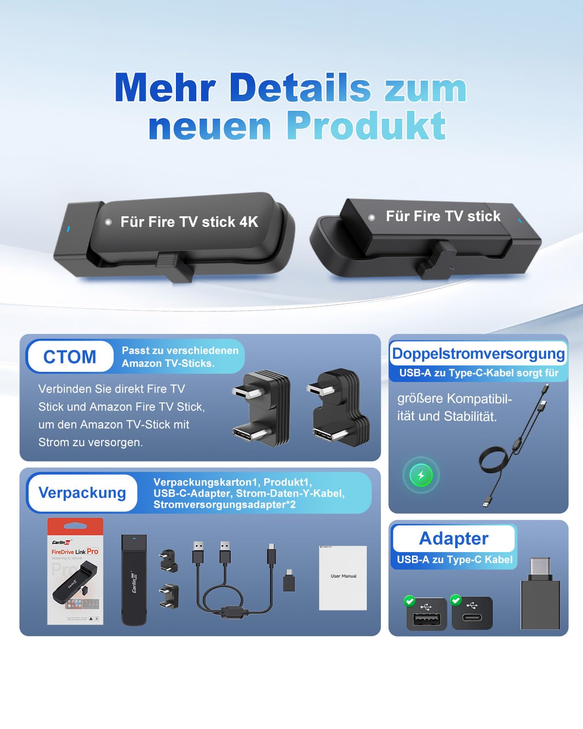 Carlinkit CarPlay und Android Auto Wireless Adapter, FireDrive Link Pro mit HDMI für Fire TV Stick, Wireless Dongle und Auto TV Konverter für CarPlay Fahrzeuge mit OEM-Kabel Plug