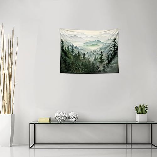 Miniatura 8 de QGHOT Tapiz de bosque brumoso, tapiz de árbol natural, tapiz de pared grande con niebla para dormitorio, sala de estar, decoración del hogar (60 x