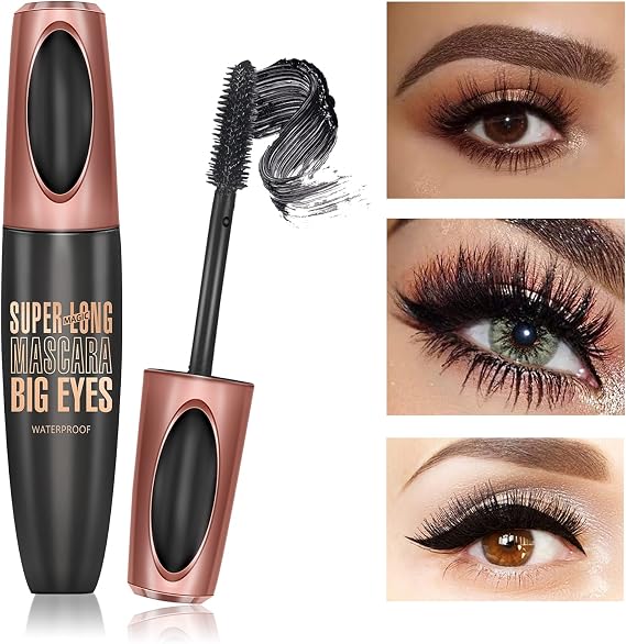 4D Silk Fiber Eyelash Mascara, Extra Long Thick & Voluminous Lash Mascara, Black Long-Lasting Waterproof 4D Mascara for Makeup