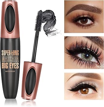 4D Silk Fiber Eyelash Mascara, Extra Long Thick & Voluminous Lash Mascara, Black Long-Lasting Waterproof 4D Mascara for Makeup