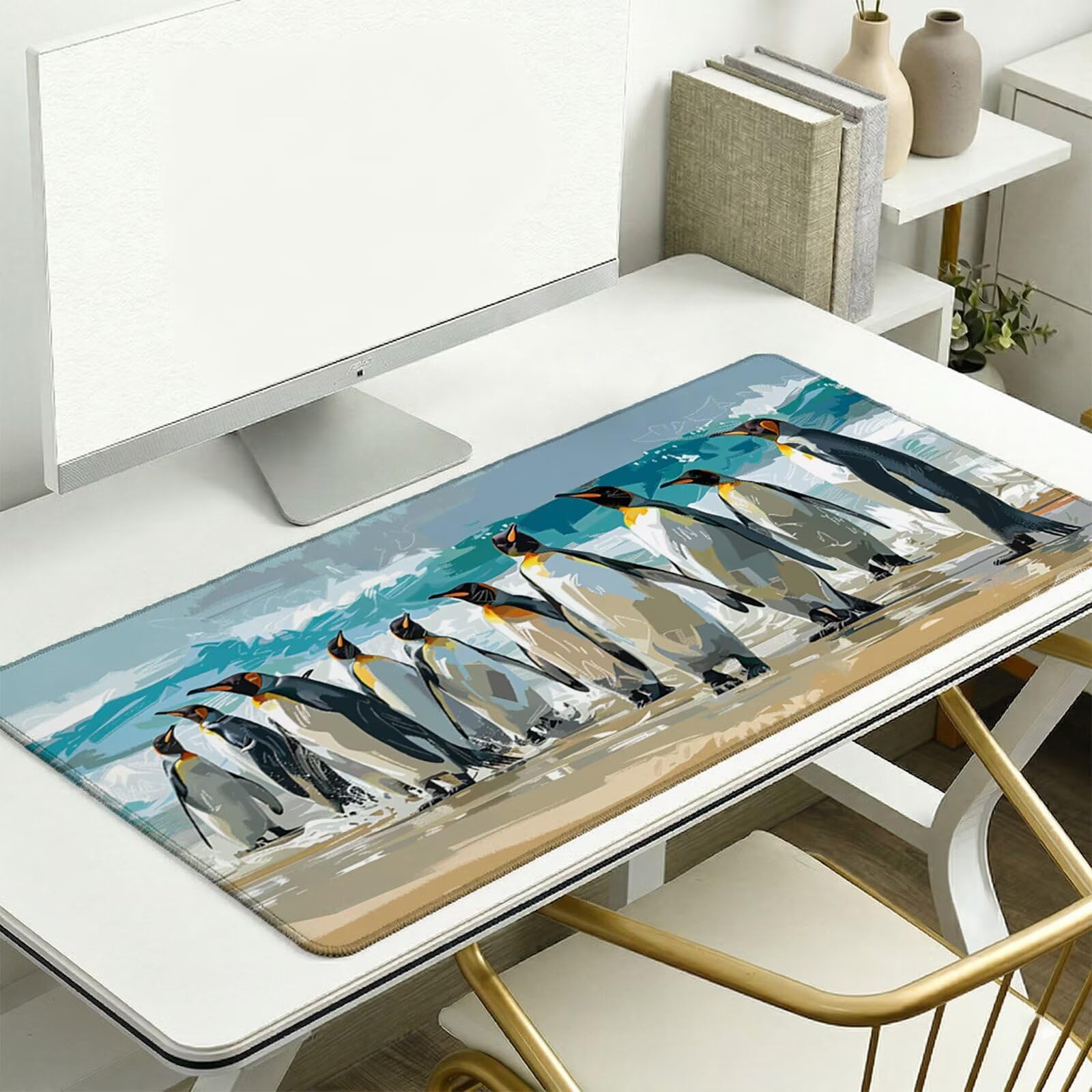 Sottomano Scrivania Grande 1200 x 600 x 3 mm Spiaggia Tappetino Tastiera Computer con Base Antiscivolo e Bordi Cuciti, Protezione Impermeabile, per Lavoro, Casa e PC Gamer, Regali (Pinguino) L-x3078